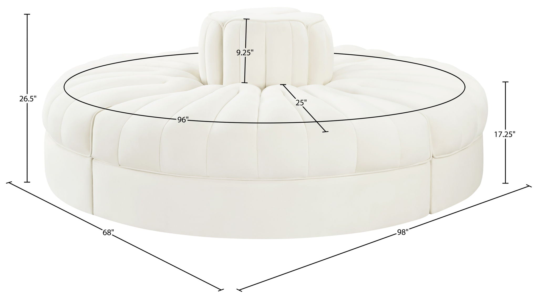 Rummi - Round Velvet Performance Fabric Upholstered 4 Piece Modular Sofa