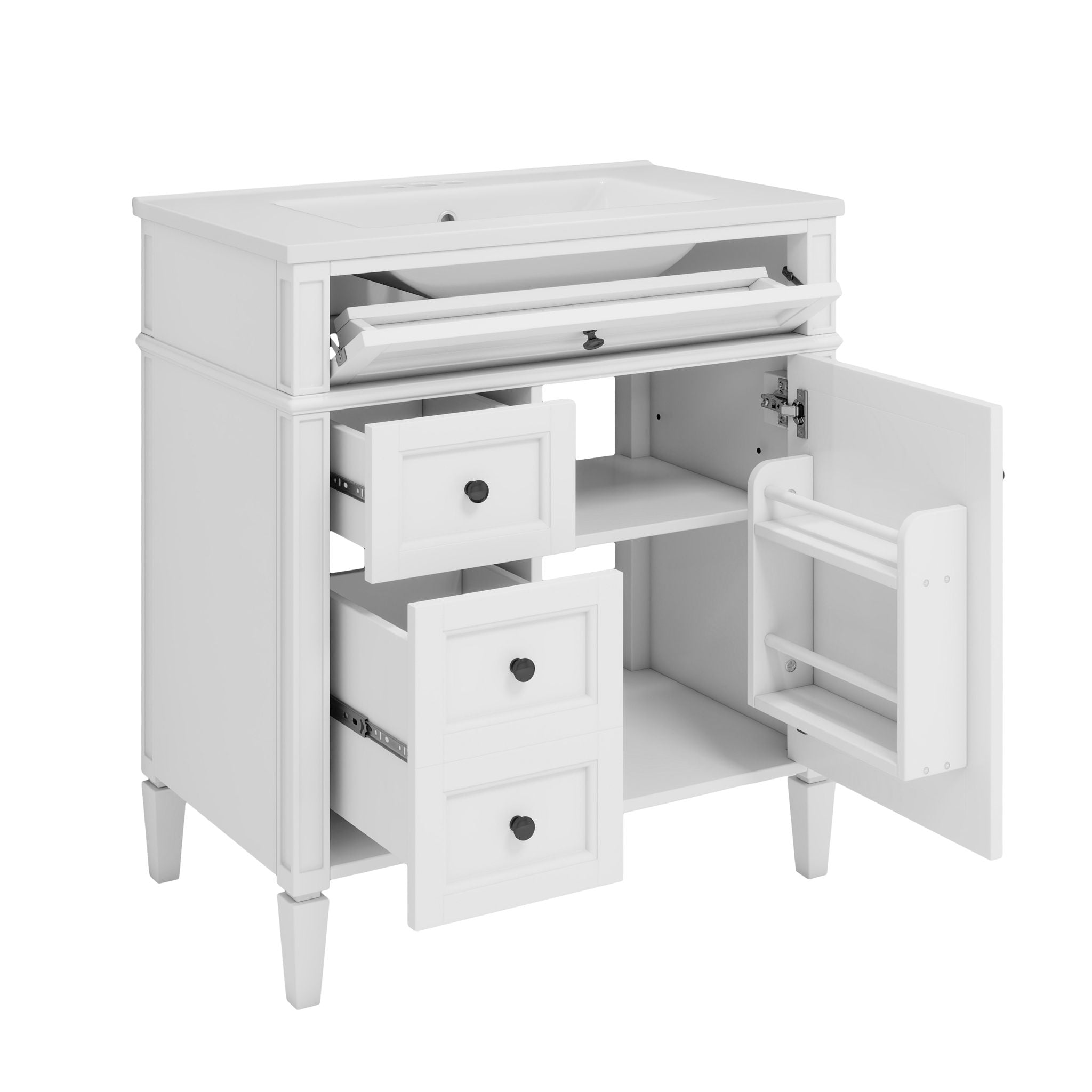 Bathroom Vanity With Top Sink, Storage Cabinet With 2 Drawers, Tip Out Drawer