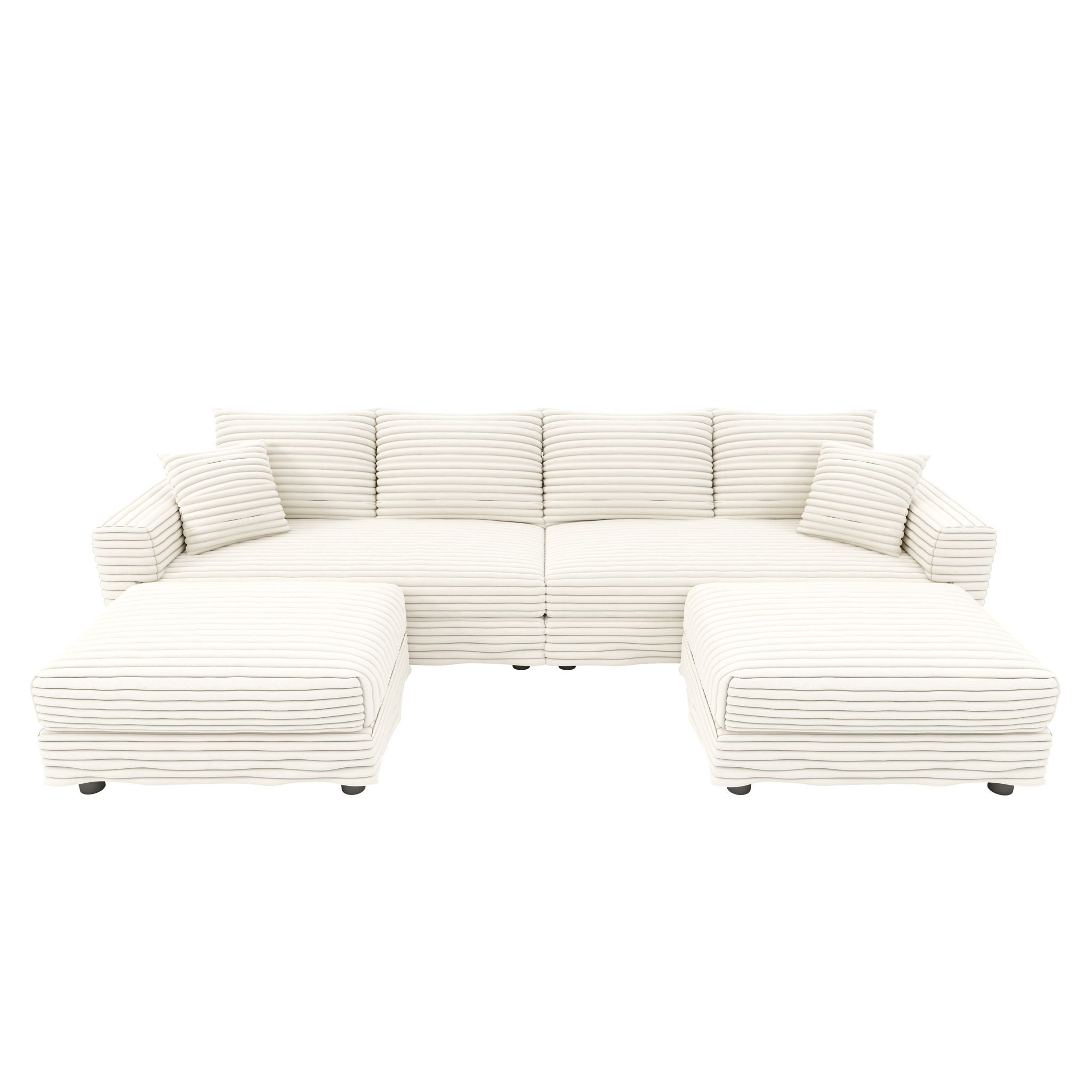 Deep Seat Convertible Sofa With Soft Pillows And Ottomans
