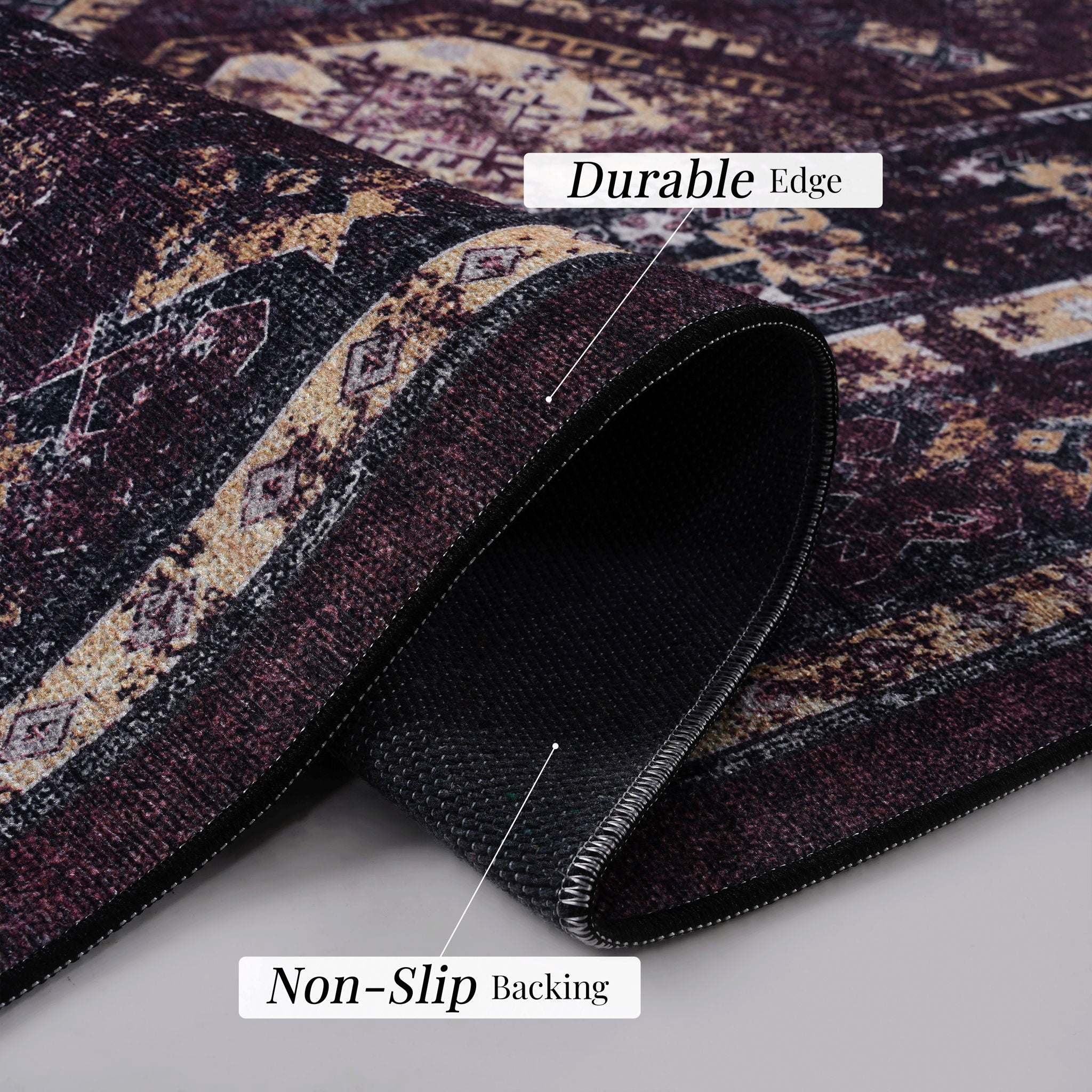 Maval - 8' X 10' Washable Area Rug - Black / Burgundy