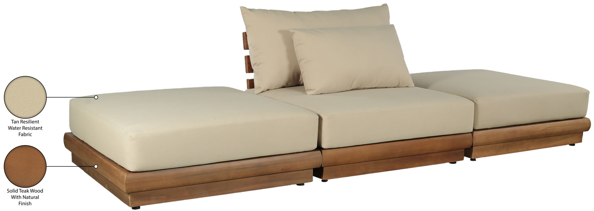 Mirella - 3 Piece Water Resistant Fabric Upholstered Outdoor Patio Modular Sofa