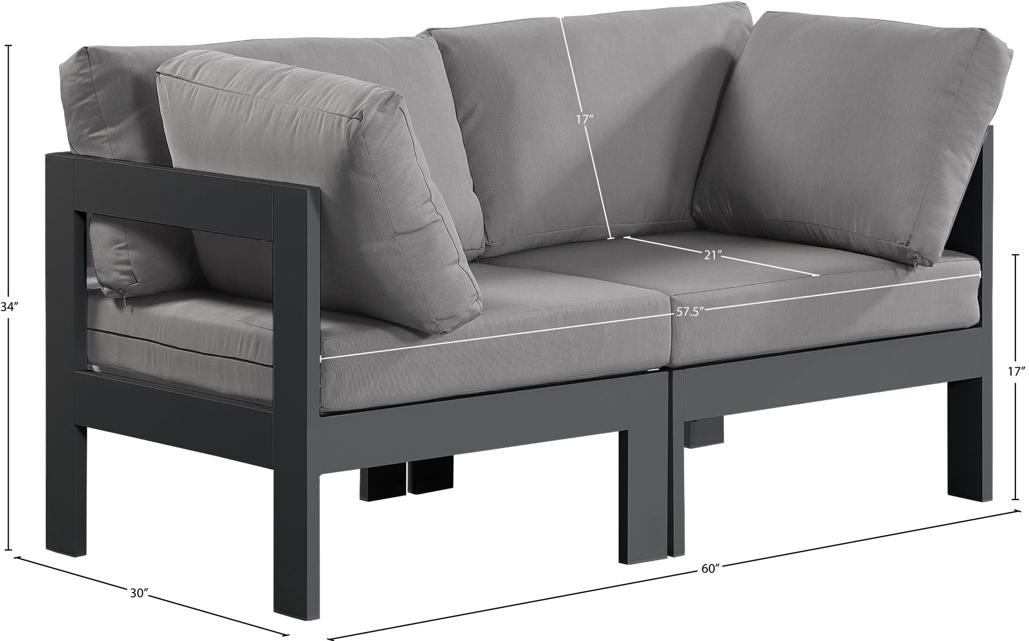 Nizuc - Outdoor Patio 2 Seat Modular Sofa With Gray Frame