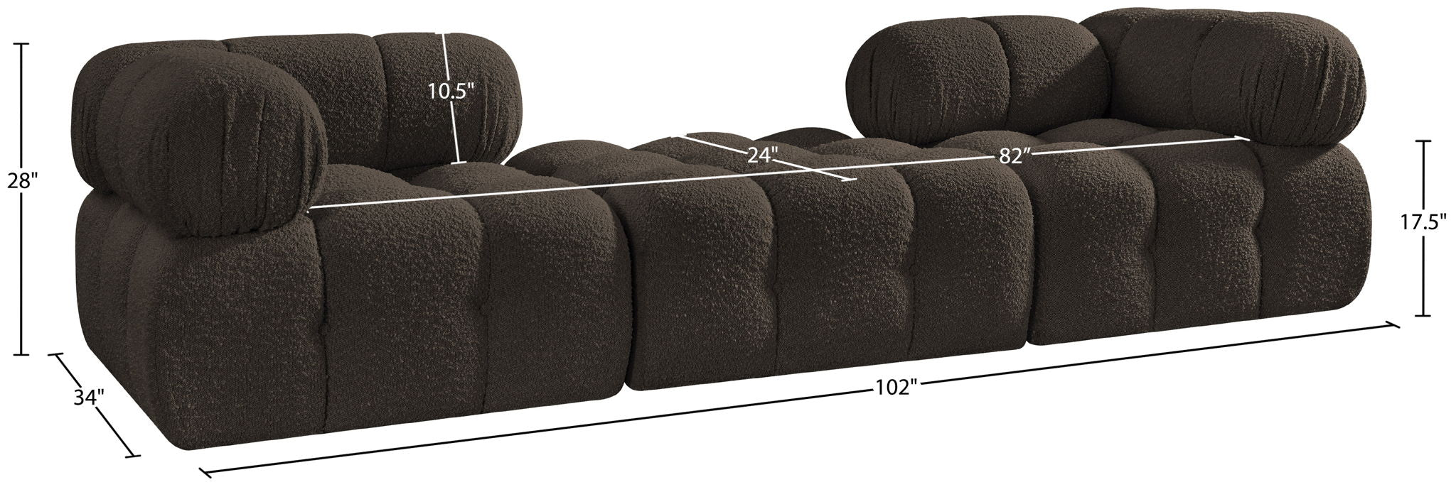 Ames - 3 Piece Boucle Modular Sofa With 1 Backless Seat