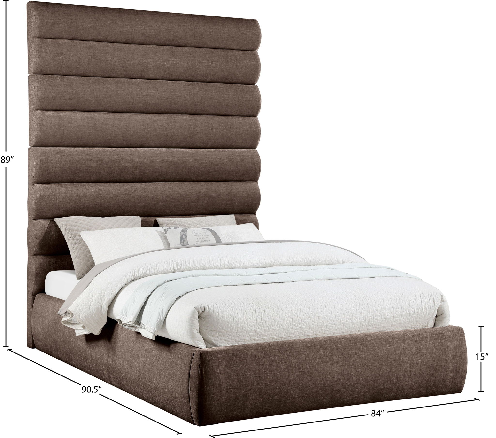 Adam - Chenille Fabric Bed With 89" Headboard