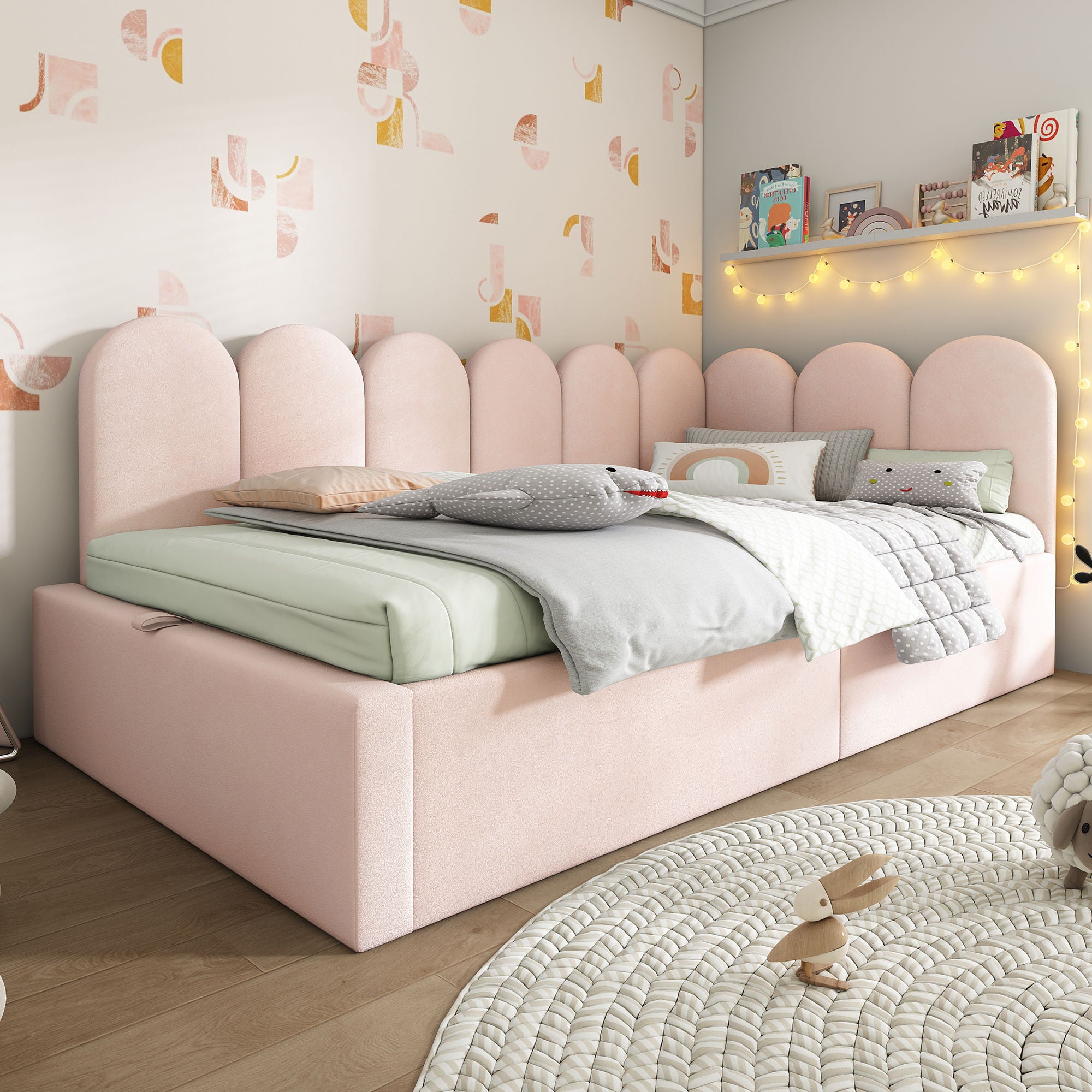Upholstered Daybed With Metal Slatted Base