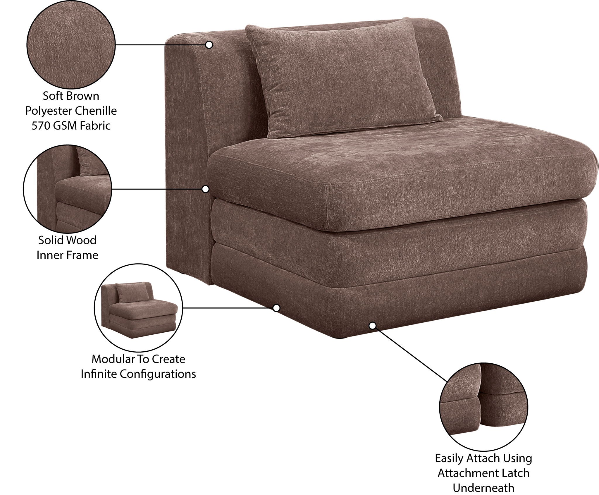 Stellar - Chenille Fabric Upholstered Modular Armless Chair