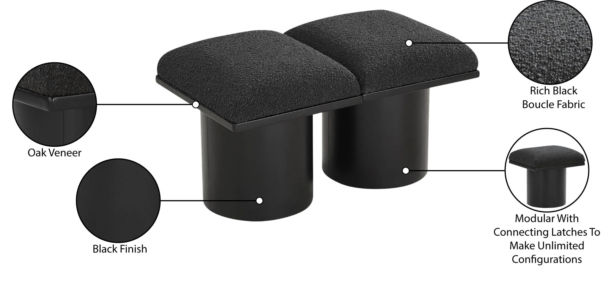 Pavilion - 2 Piece Modular Bench With Black Base