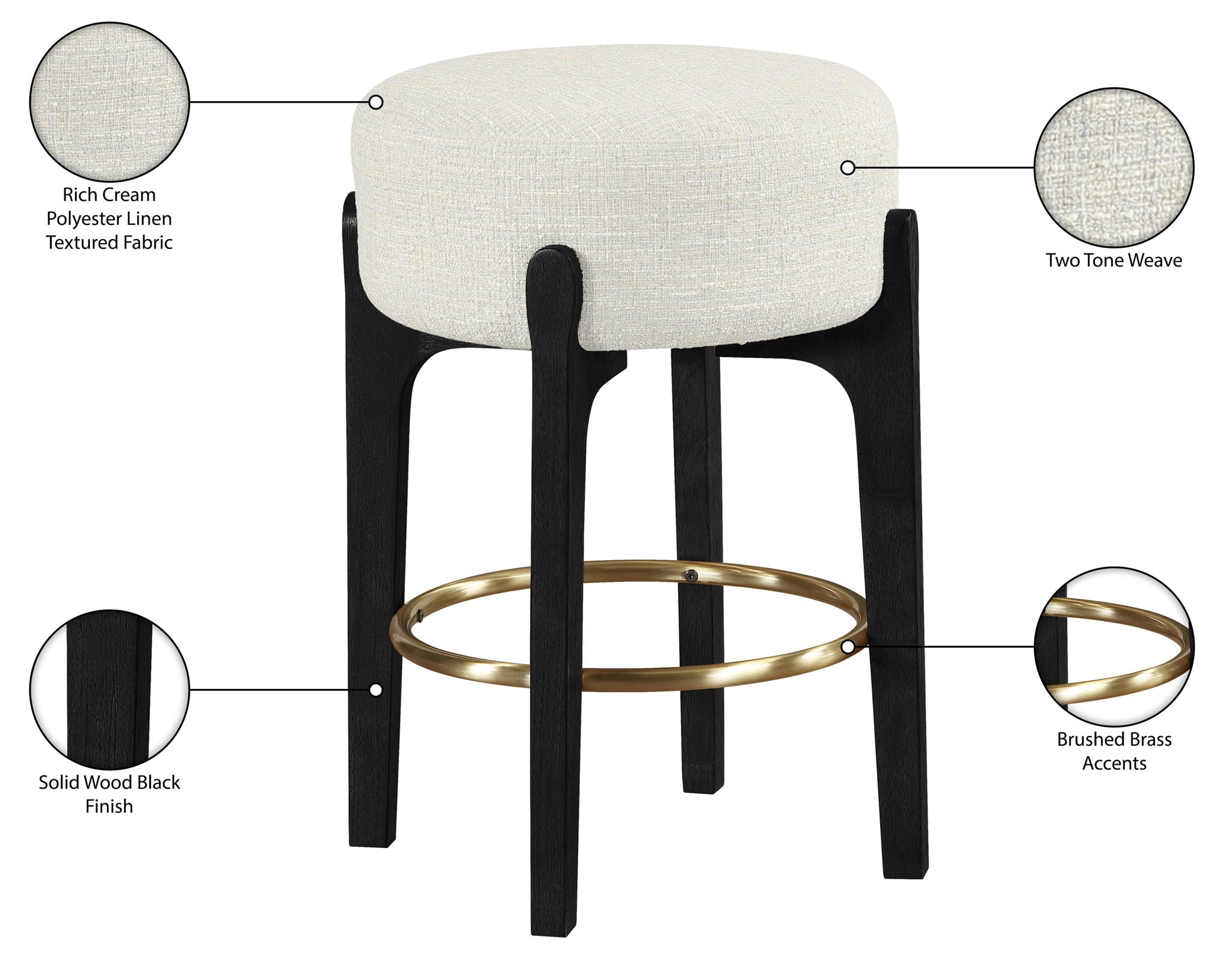 Torino - Backless Counter Stool With Brushed Black Base (Set of 2)
