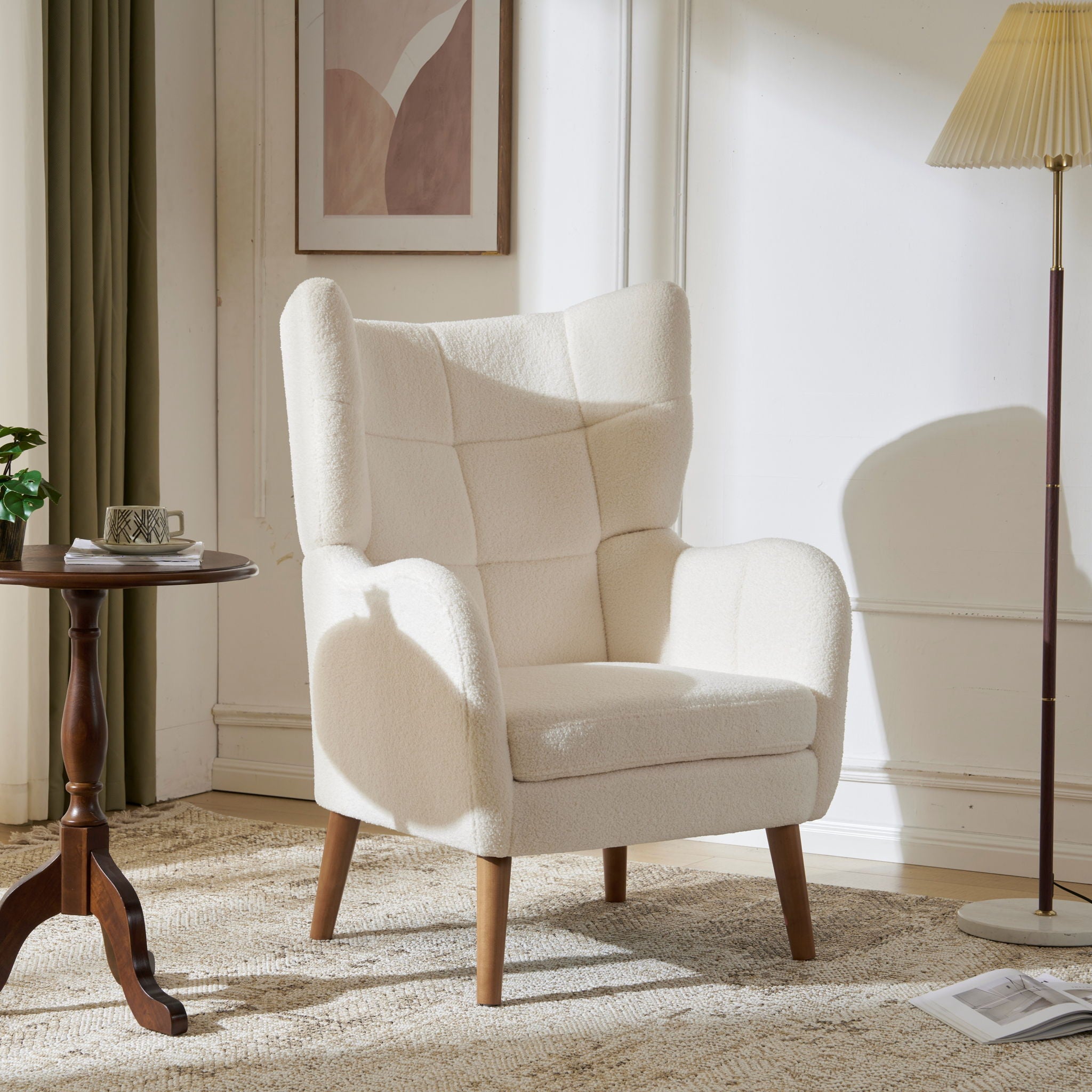 Accent Chair With Birch Wood Legs - White