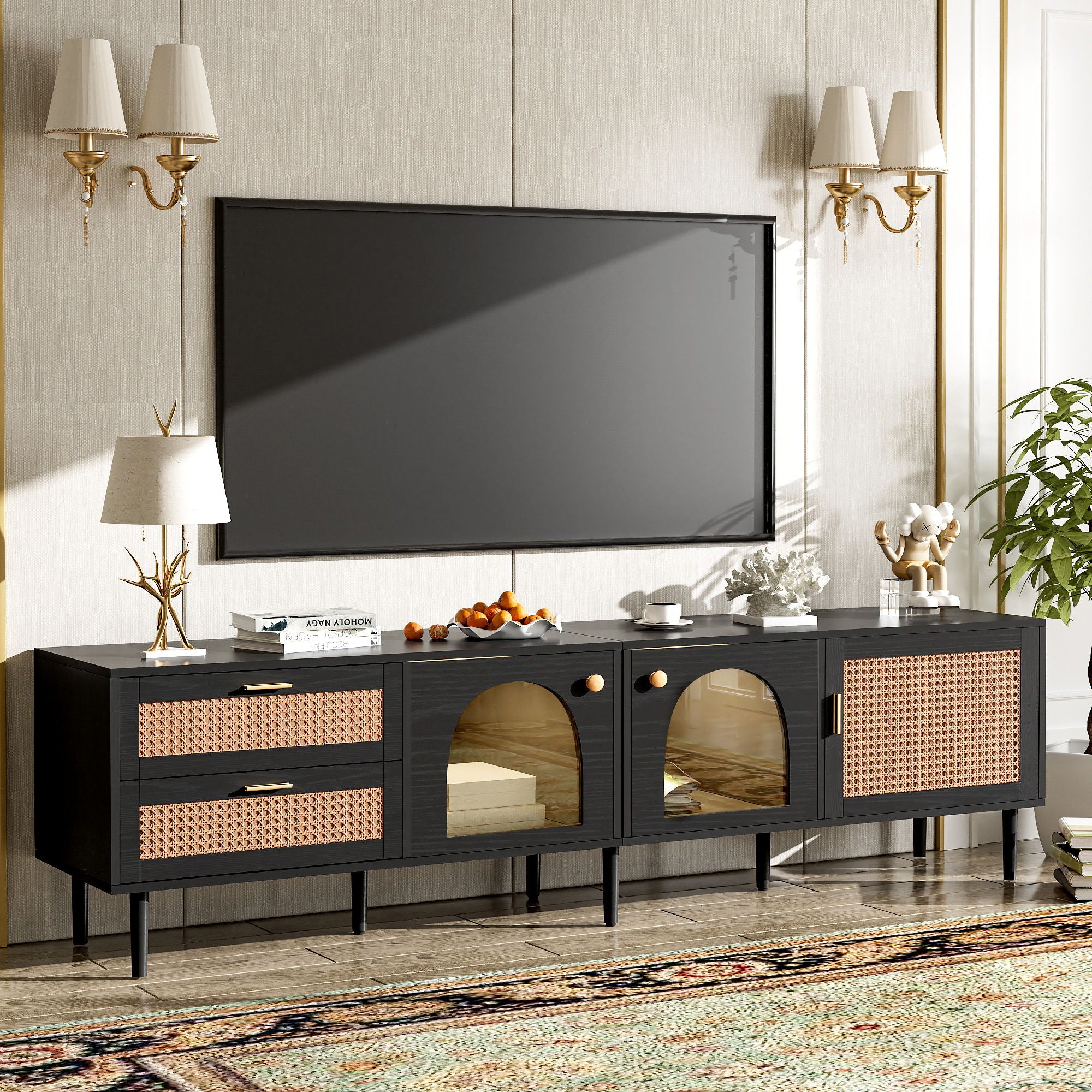 TV Stand With App-Controlled LED Lights, 2 Drawers & Door Storage