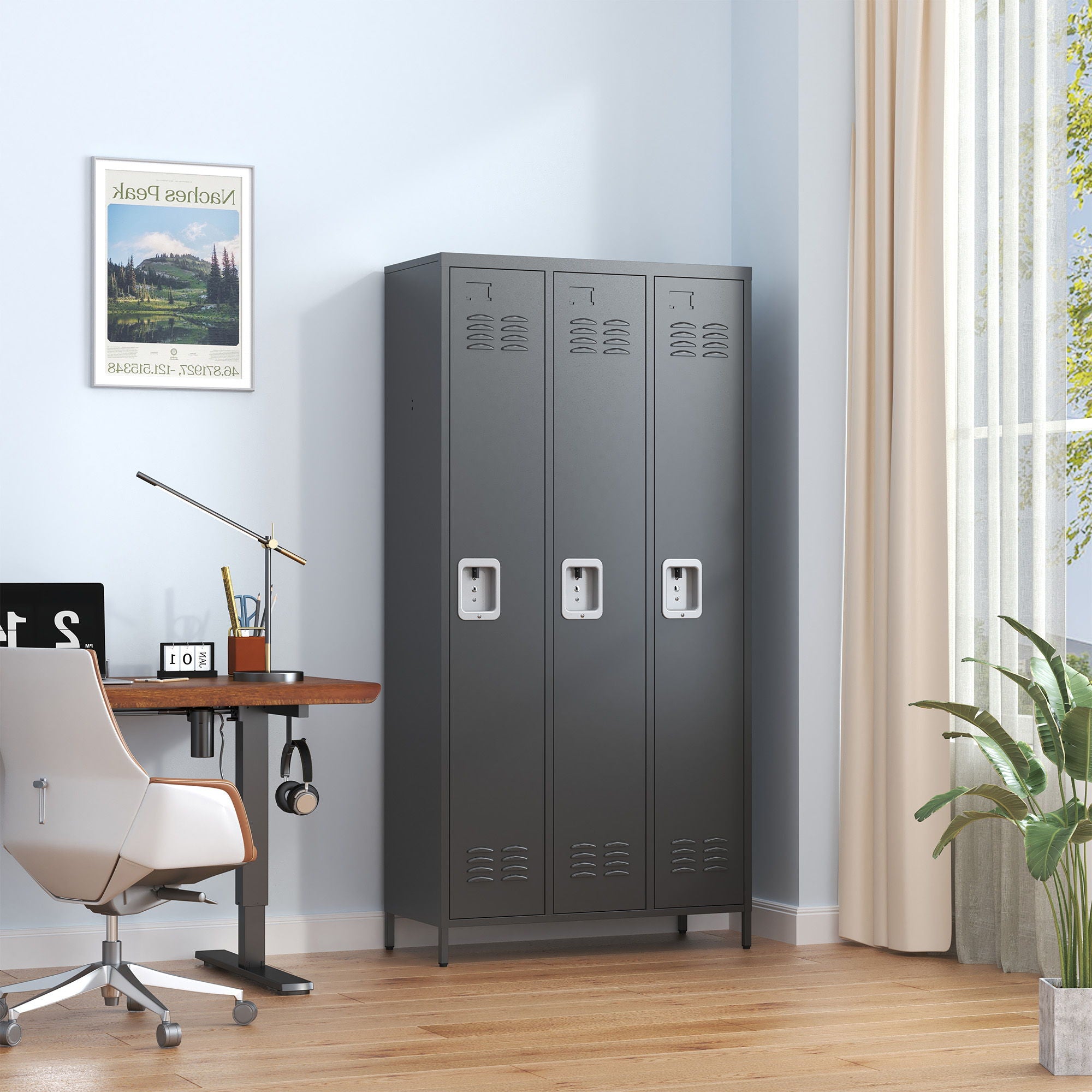 Storage Locker Cabinet With Locks For Employees, Home Gym Office School Garage - Black