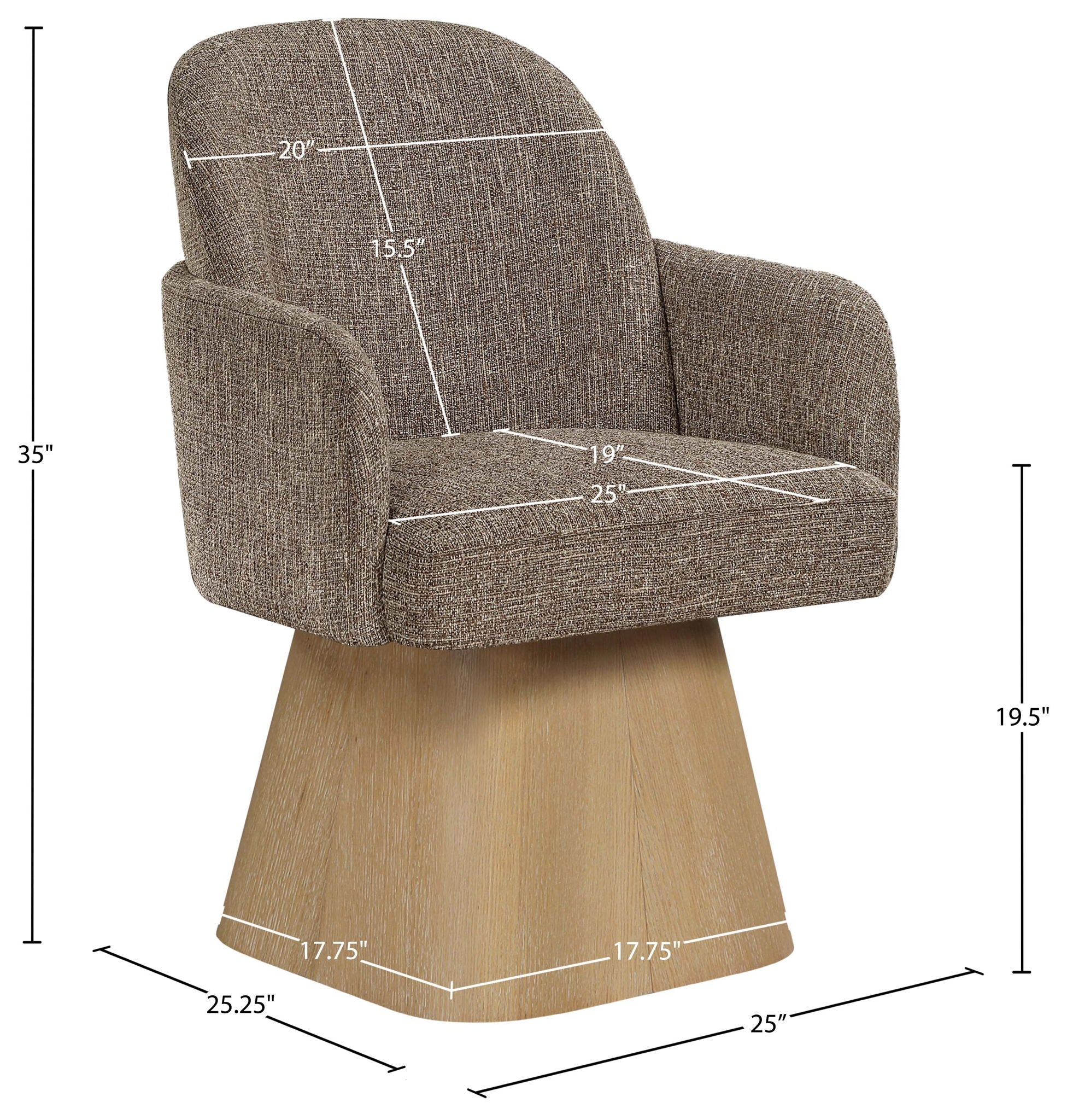 Marlowe - Linen Textured Fabric Upholstered Swivel Dining Arm Chair - Stained Natural