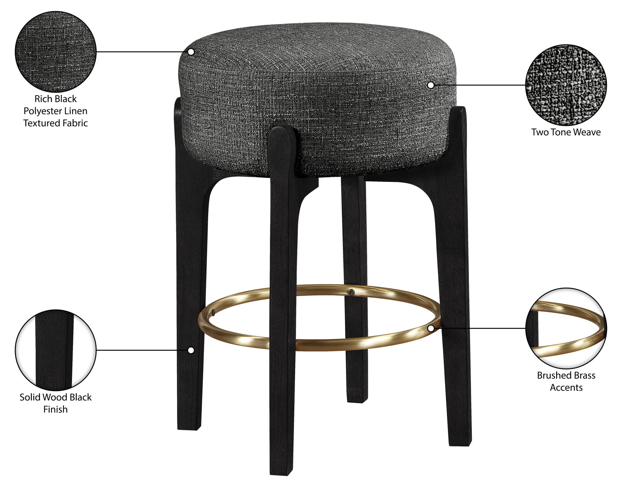 Torino - Backless Counter Stool With Brushed Black Base (Set of 2)