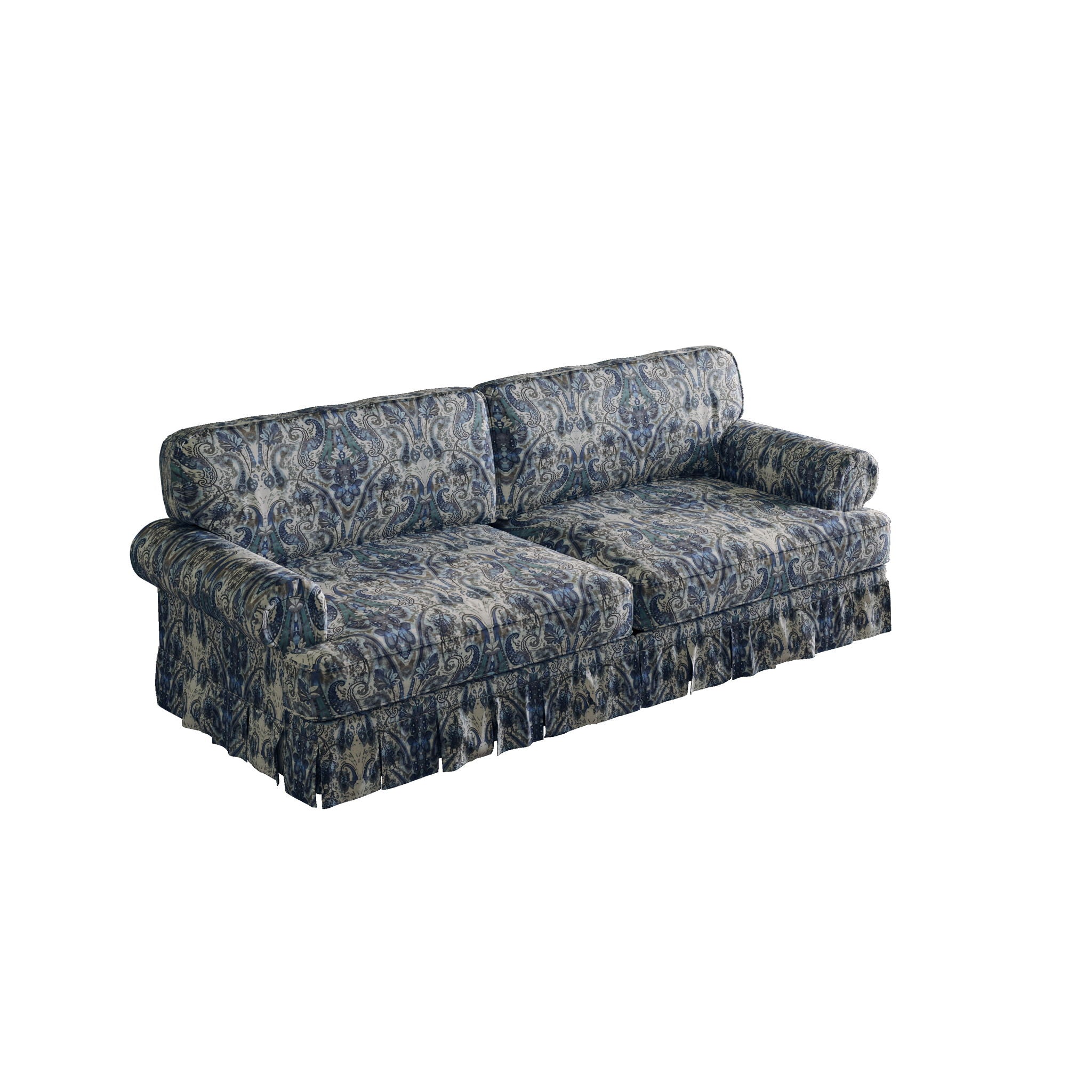 Luxuriously Comfortable Cloud Couch With Elegant Rolled Arms & Pleated Skirt Design