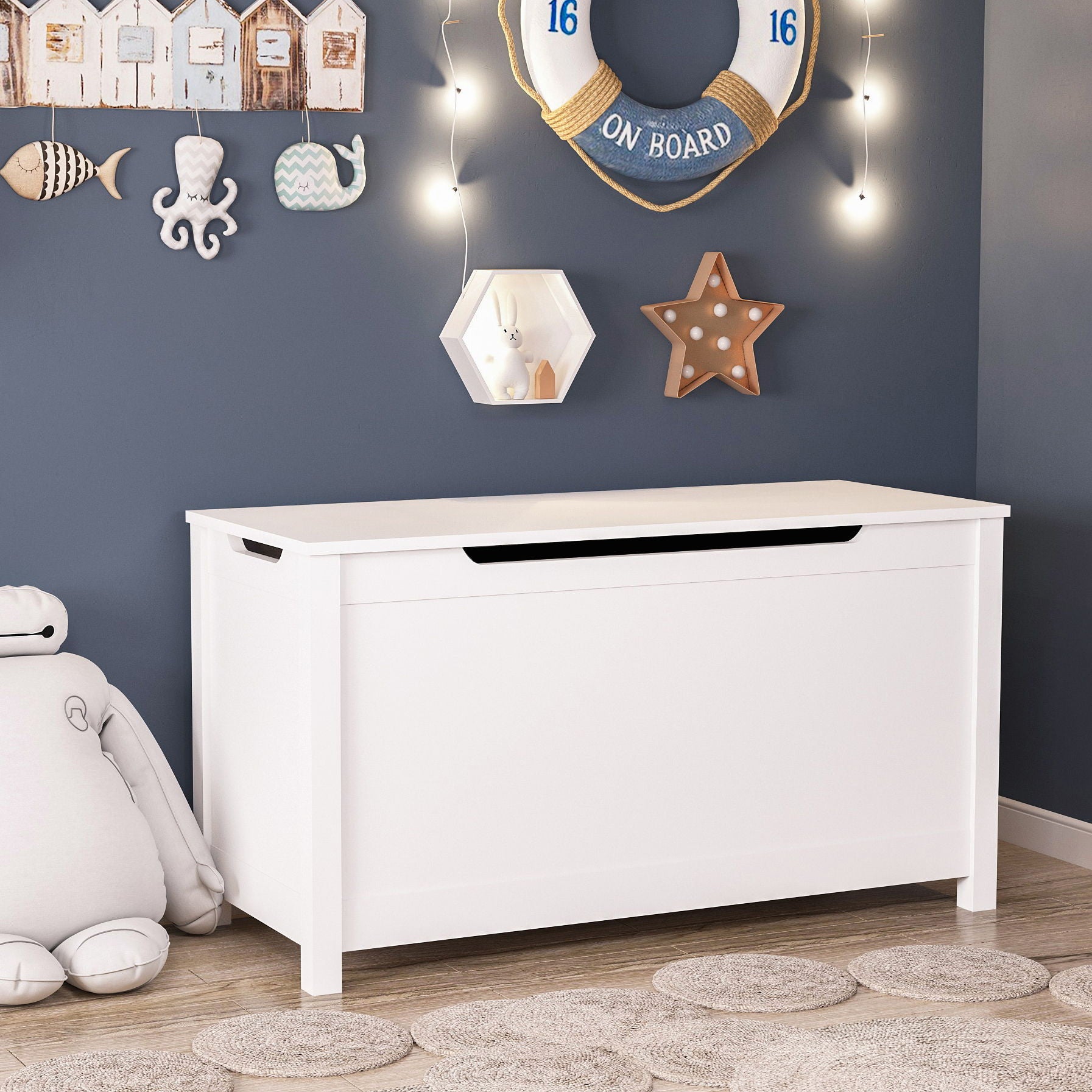 Toy Box Storage With Safety Hinged Lid