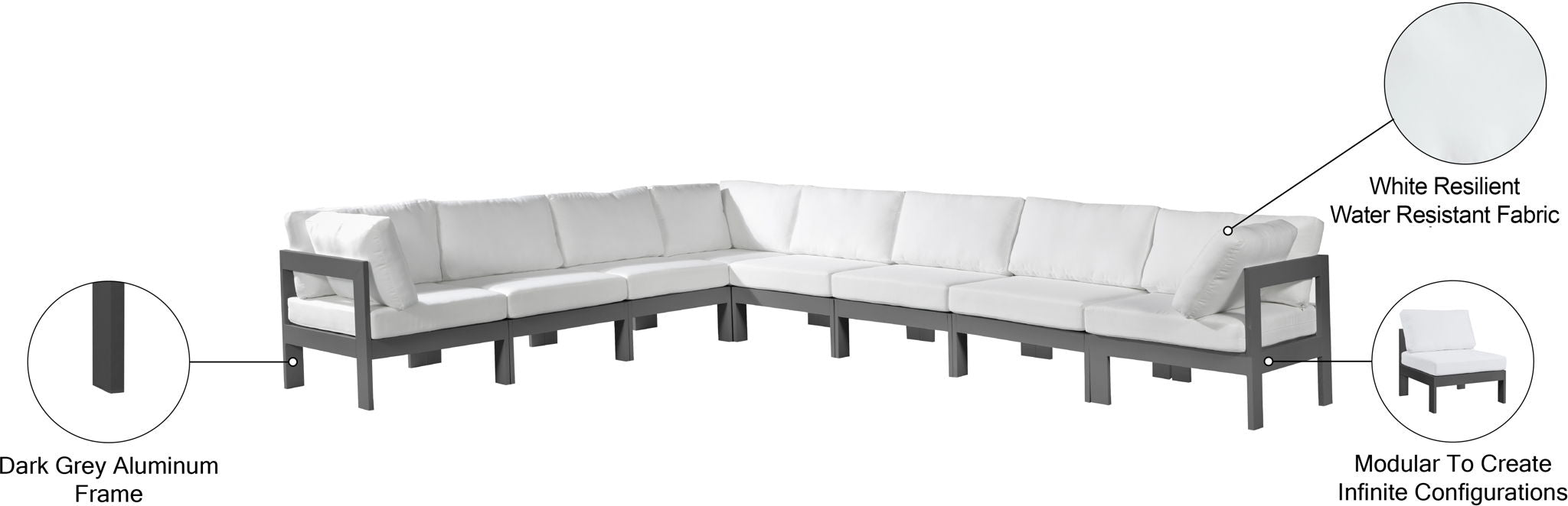 Nizuc - Outdoor Patio 8 Piece Modular Sectional With Gray Frame