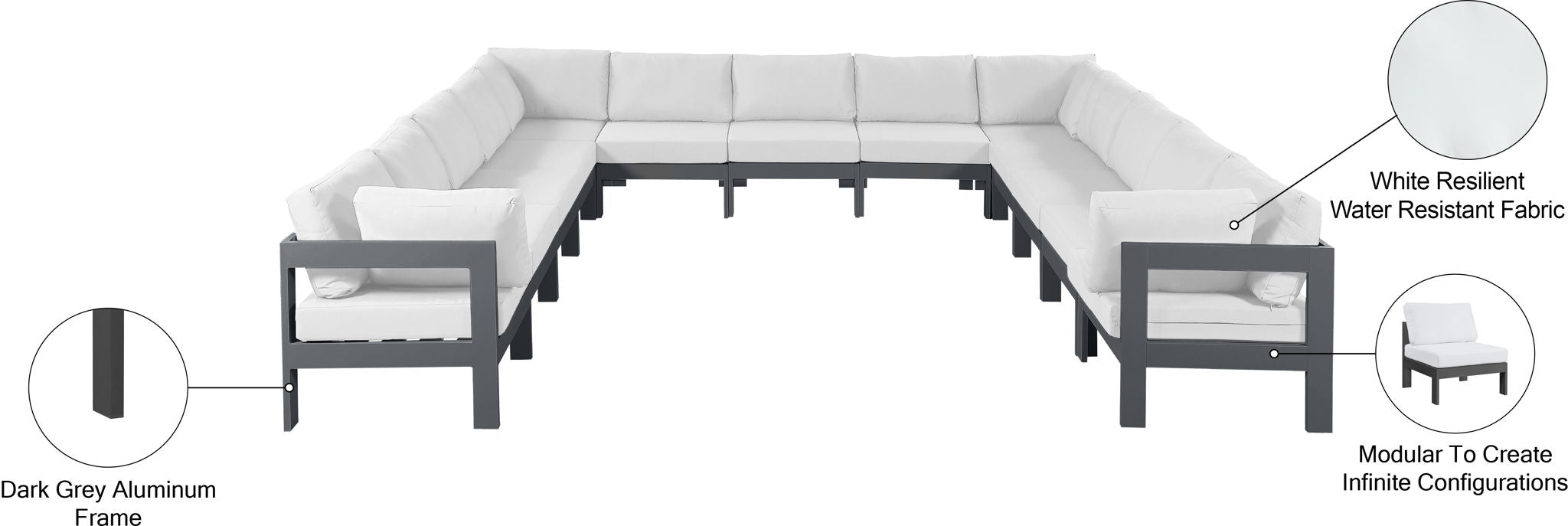 Nizuc - Outdoor Patio 13 Piece Modular Sectional With Gray Frame