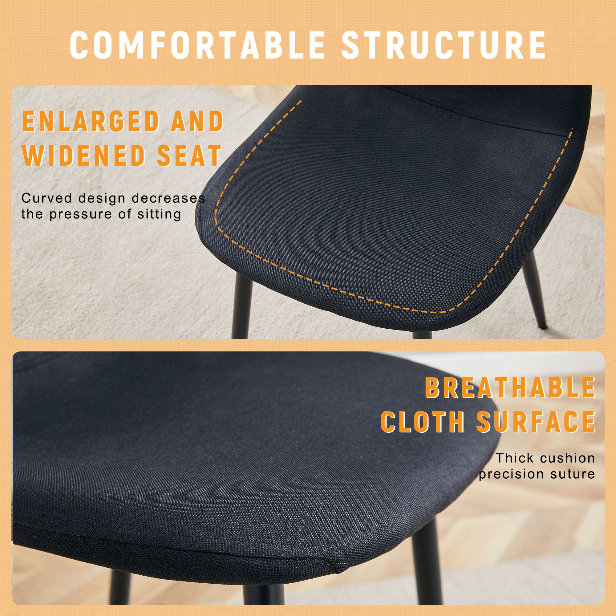 Modern Medieval Style Cushioned Side Chairs Set With Metal Legs For Kitchens