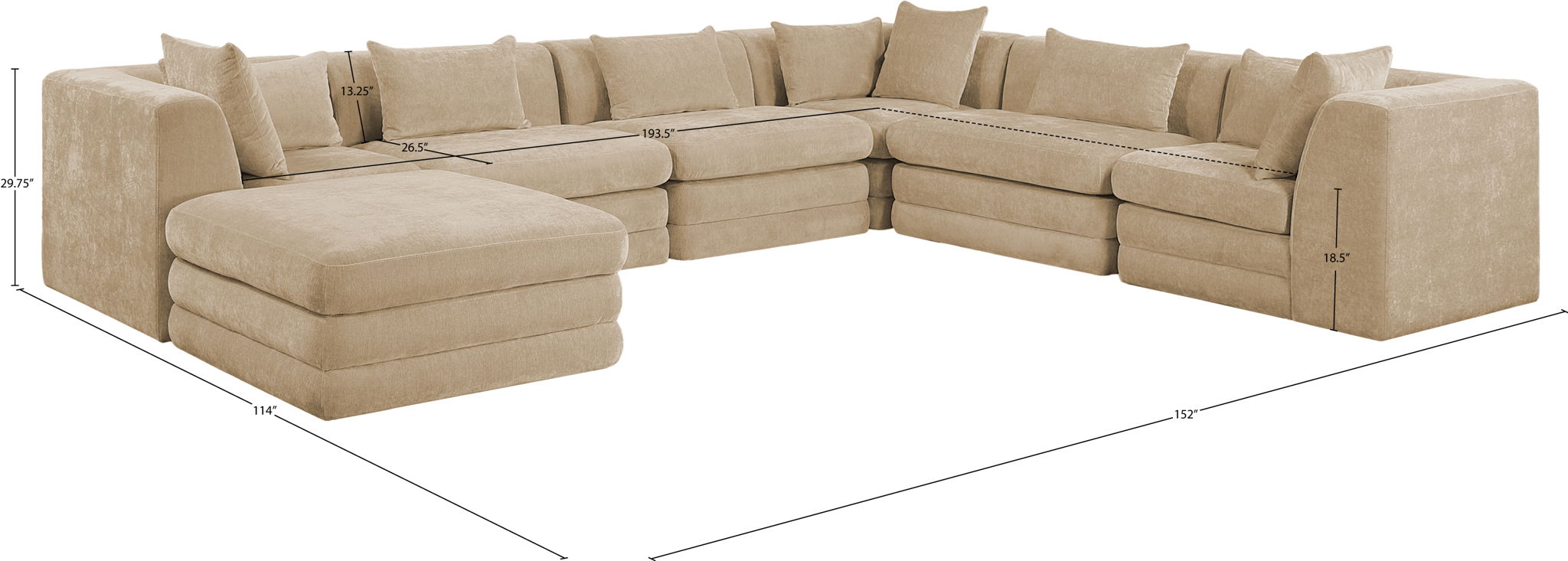 Stellar - 7 Piece Chenille Fabric Upholstered Modular Sectional