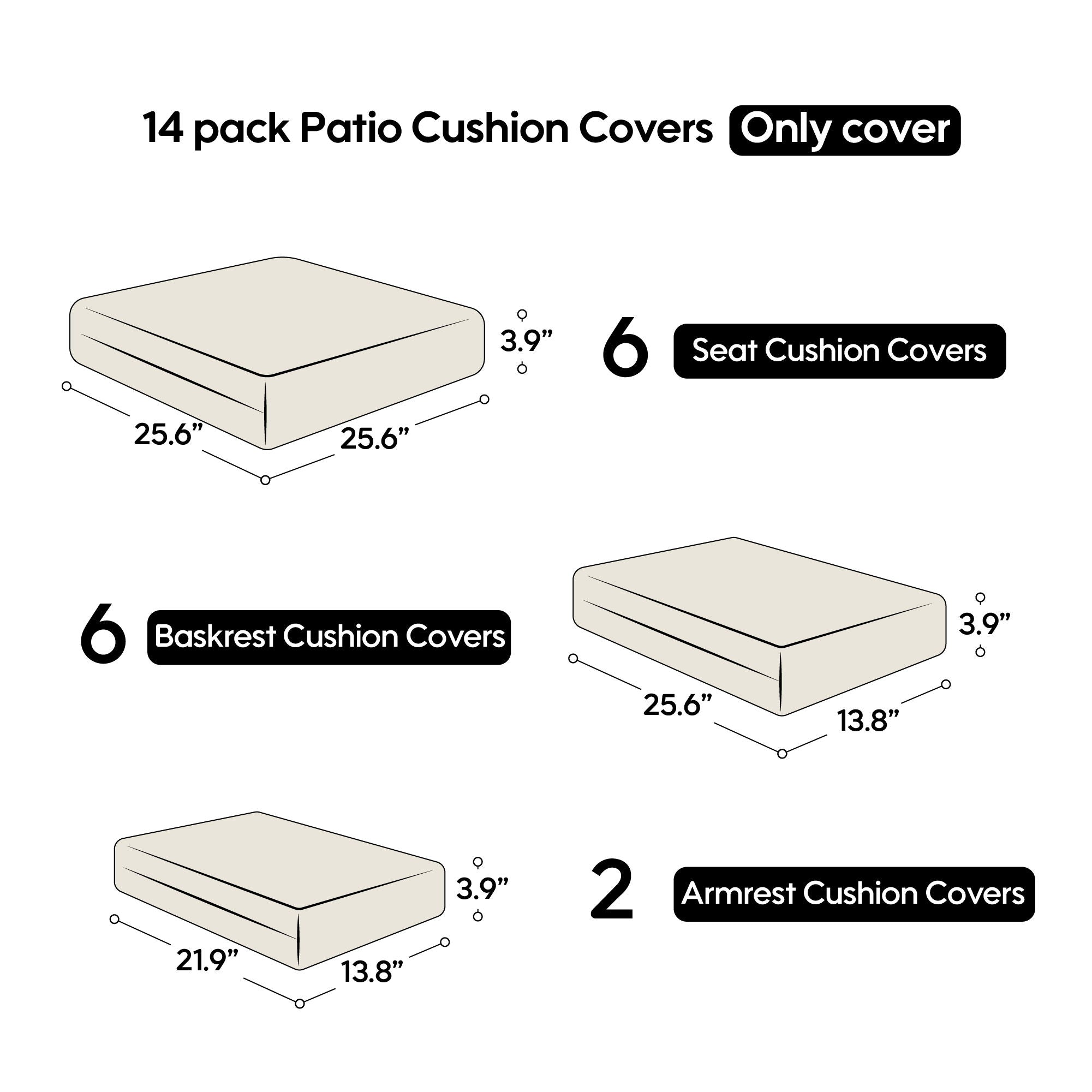 14 Pack Cushion Covers For 7 Piece Wicker Rattan Sectional Sofa