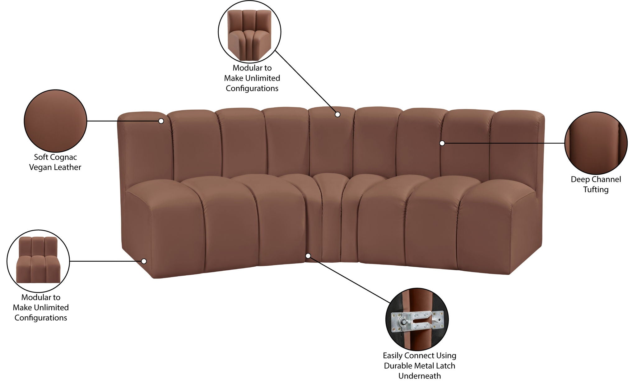 Arc - Faux Leather 3 Piece Modular Corner Sofa