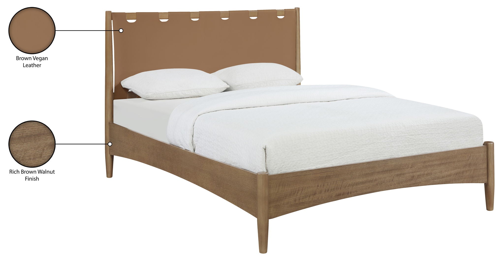 Santos - Vegan Leather Headboard And Wood Bed - Waxed Brown Frame