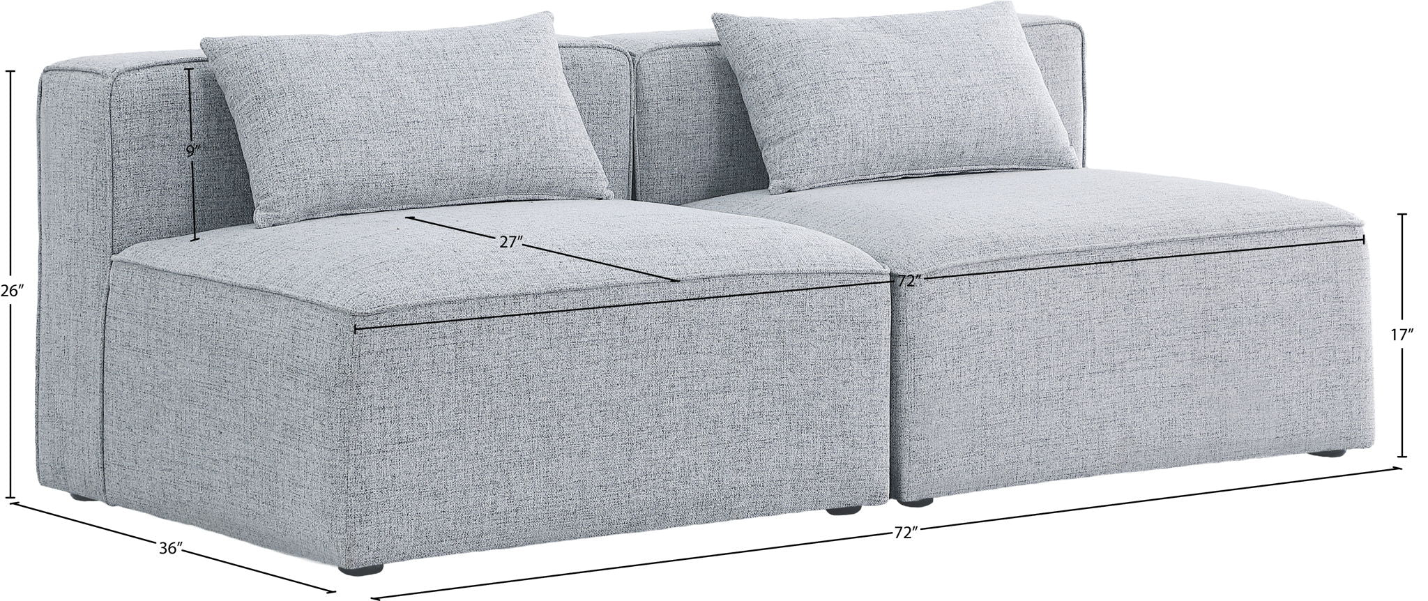 Cube - Linen Modular 2 Seat Armless Sofa
