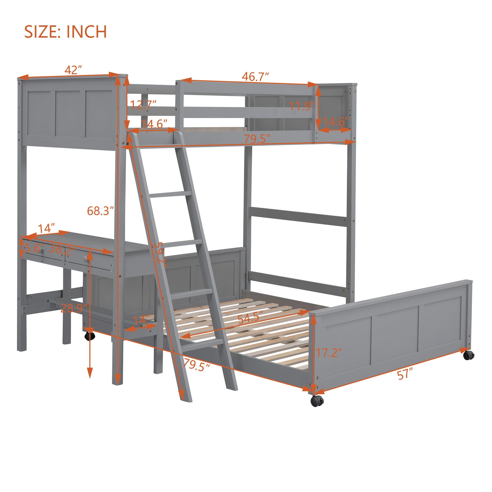 Full Over Full Bunk Bed With Desk