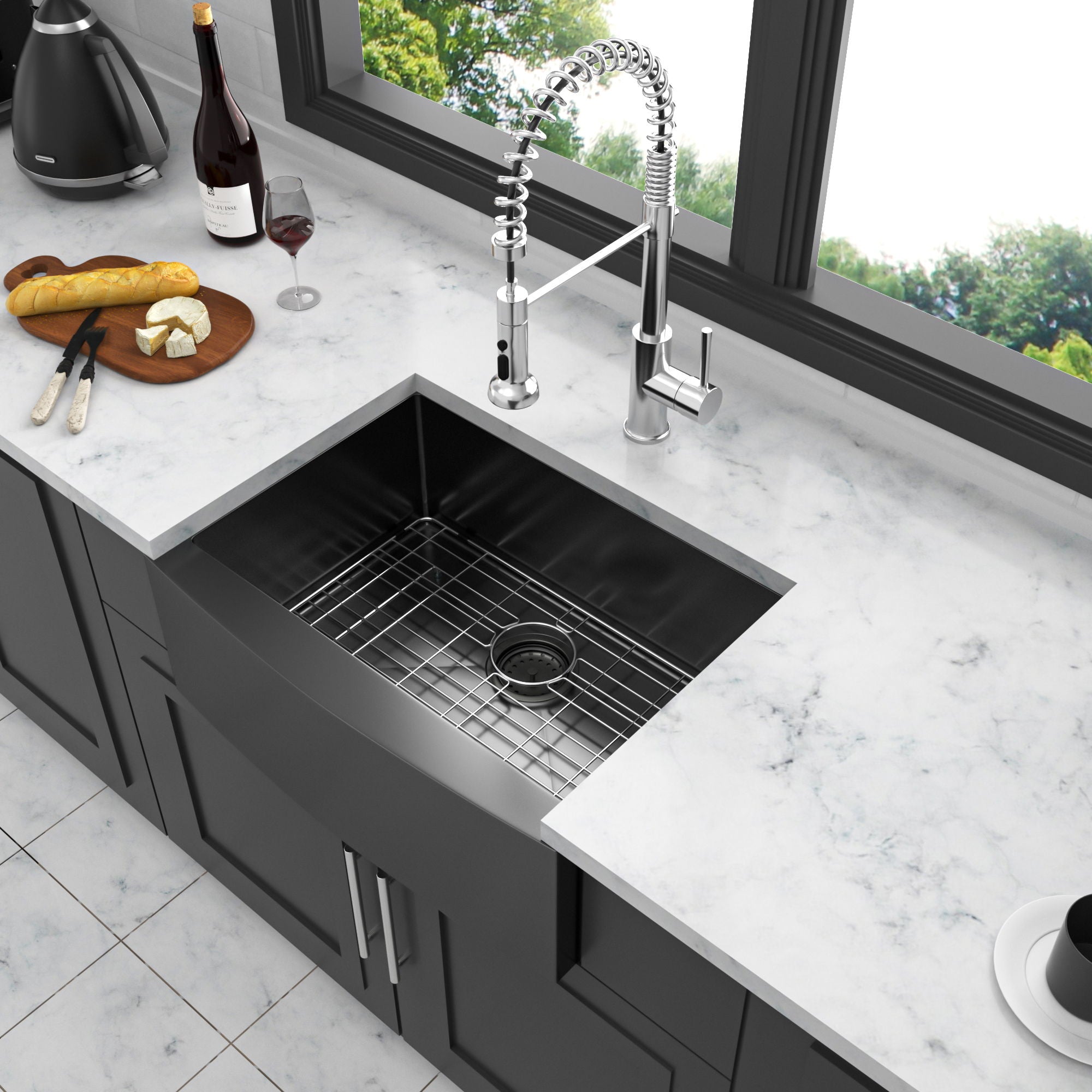 Farmhouse Kitchen Sink, Stainless Steel, Apron Front