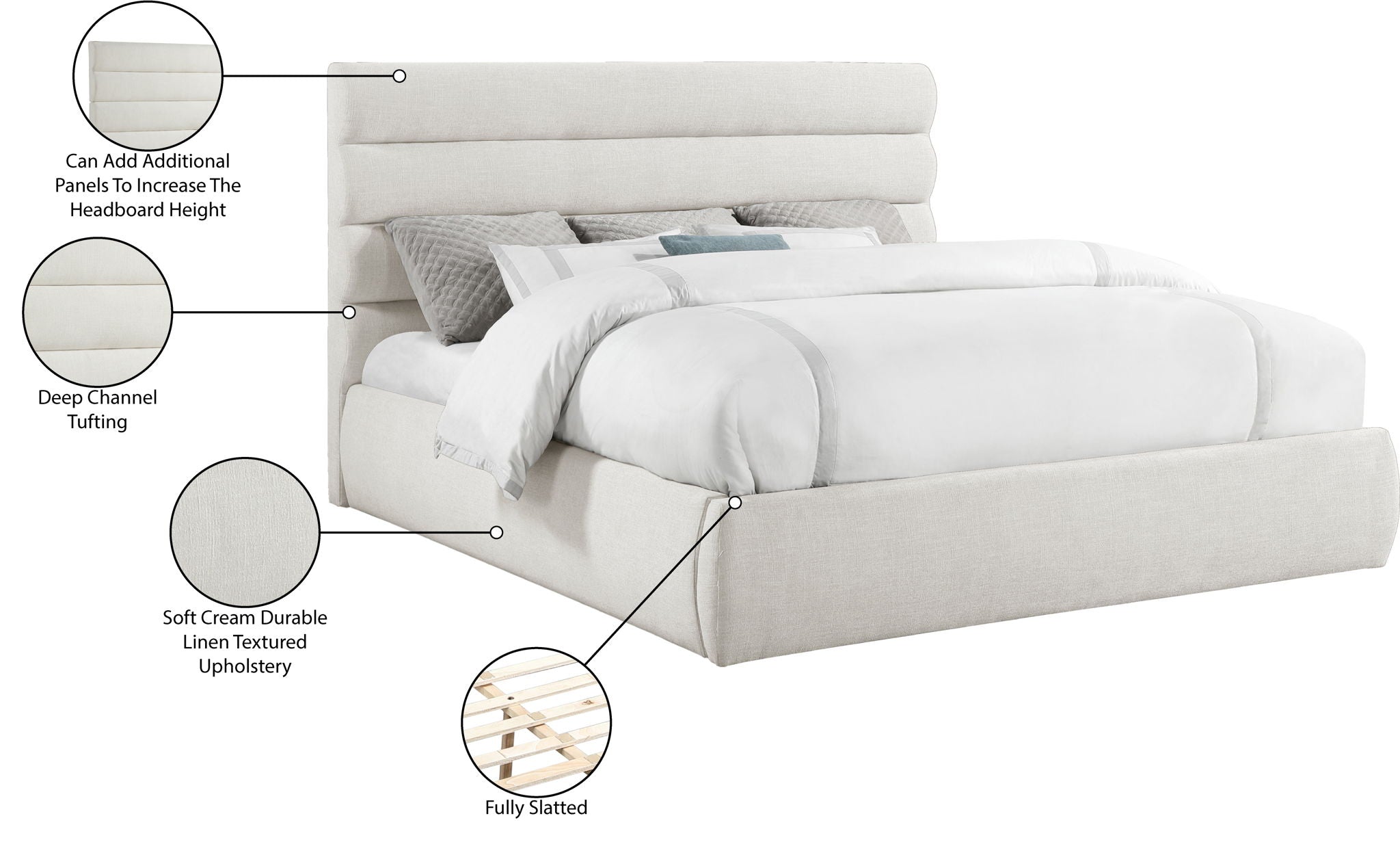 Adam - Linen Fabric Bed With 52" Headboard