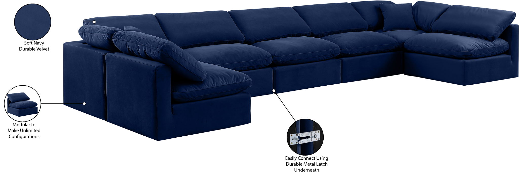 Indulge - Velvet 7 Piece Modular U-Shaped Sectional
