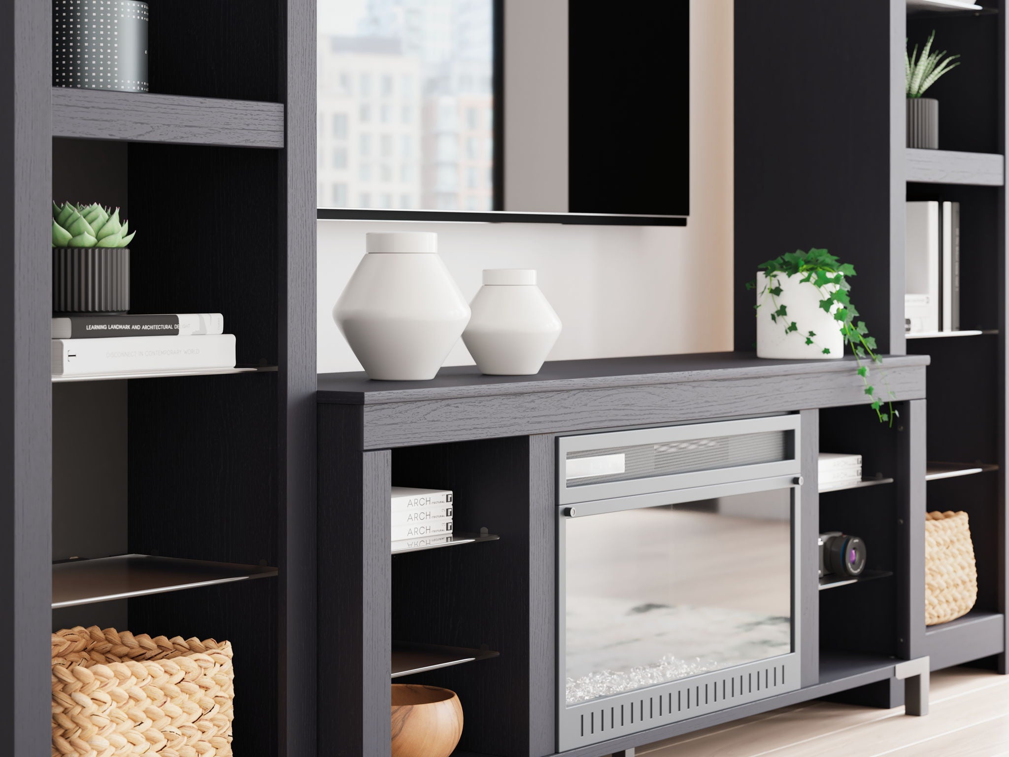Cayberry - 3-Piece Entertainment Center With Electric Fireplace - Black