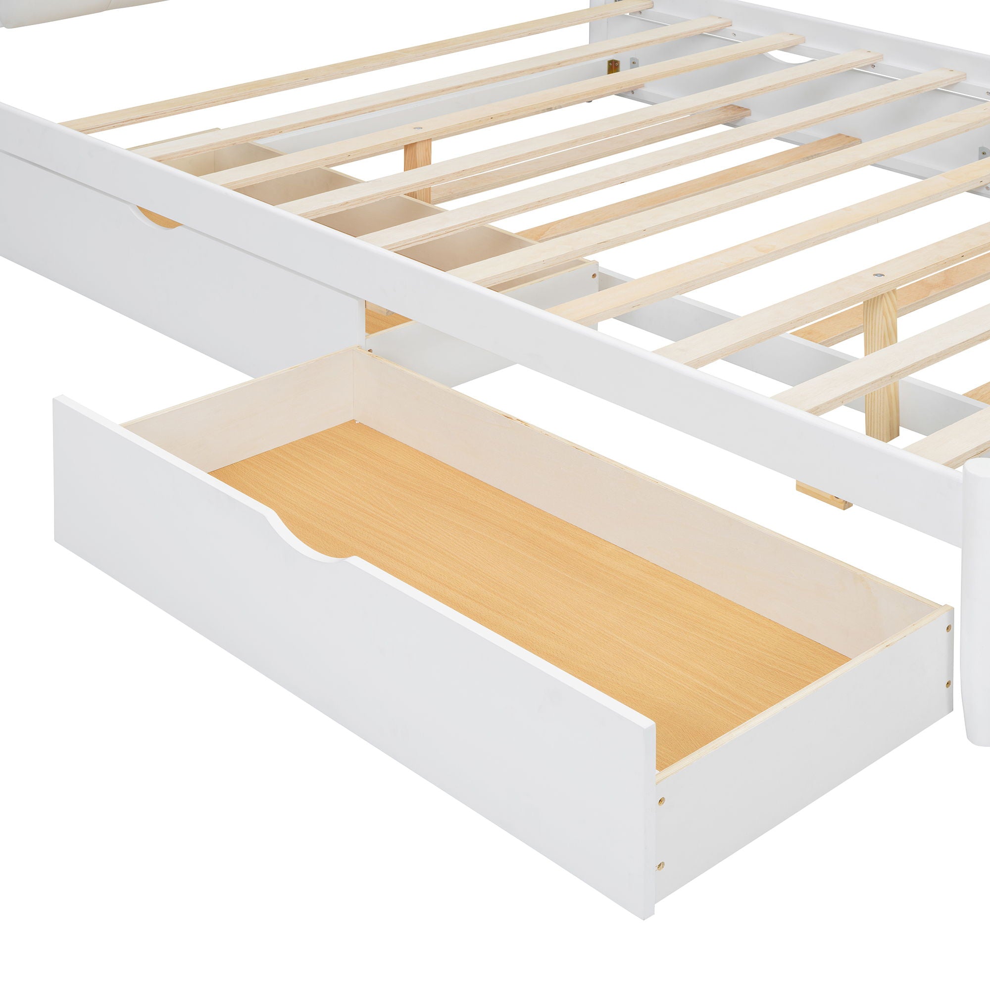 Storage Platform Bed, With 2 Big Drawers, Trundle, One Set Of Sockets & USB Ports