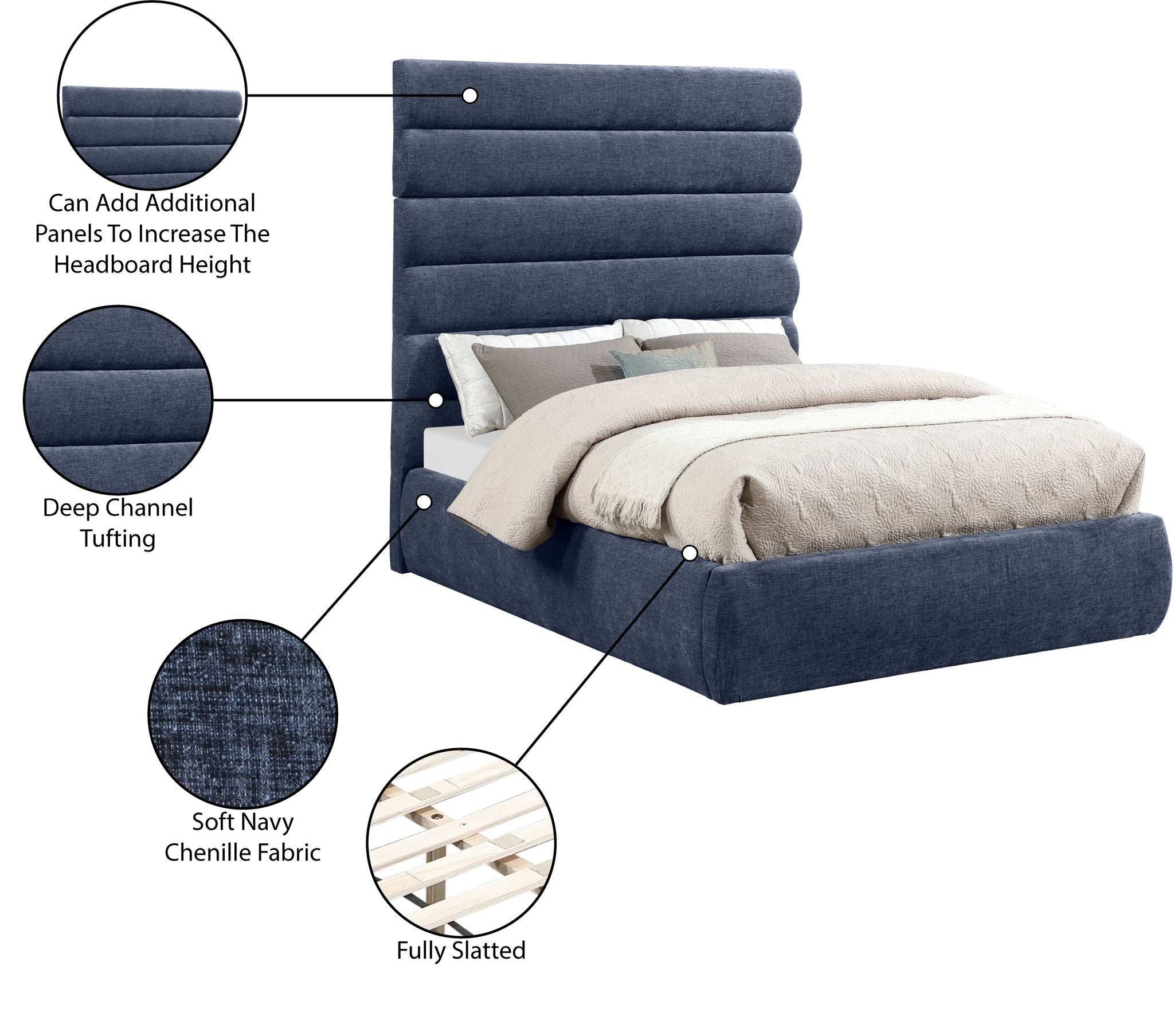 Adam - Chenille Fabric Bed With 70.5" Headboard