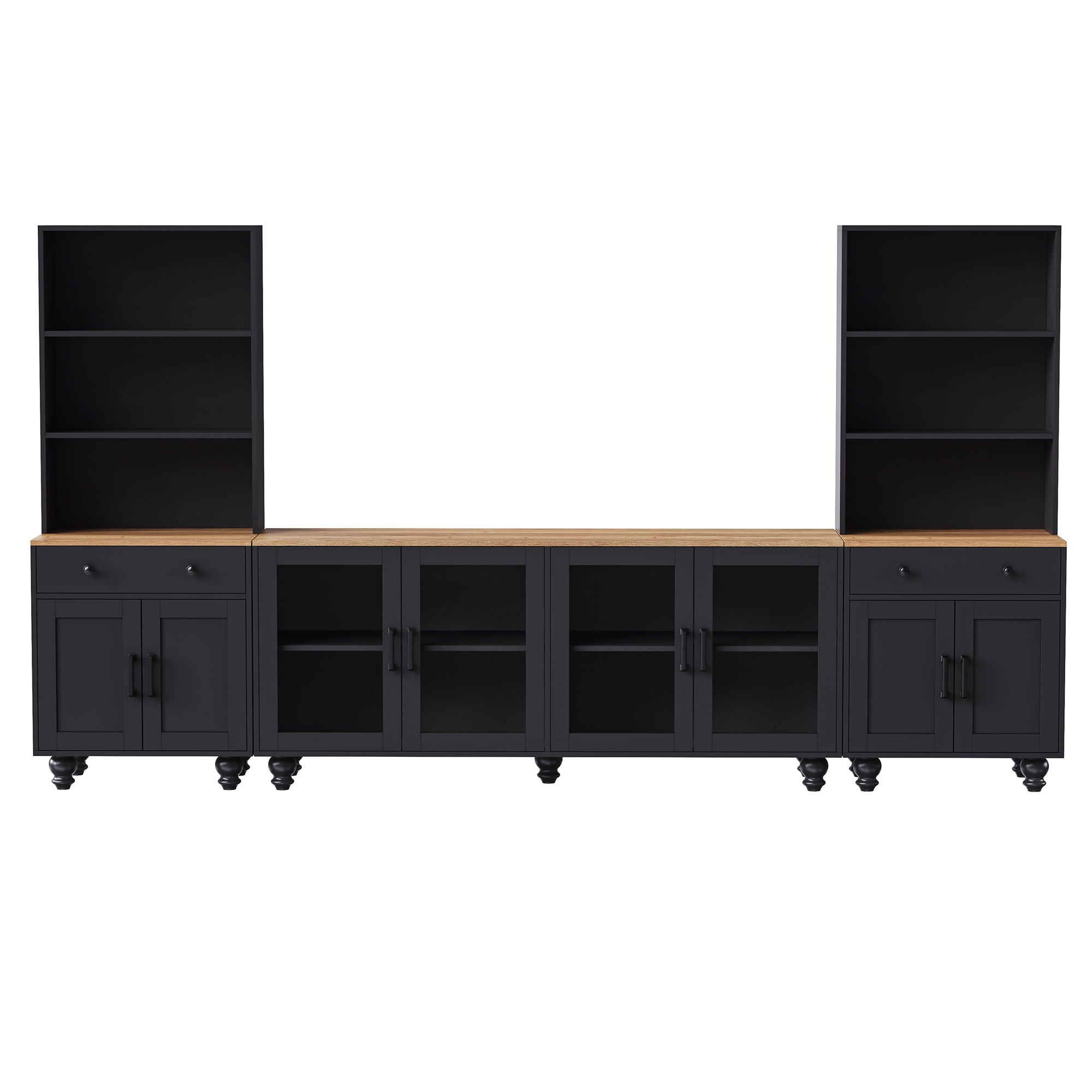 Farmhouse TV Stand With Solid Wood Gourd Shaped Legs For TVs Up To 70"