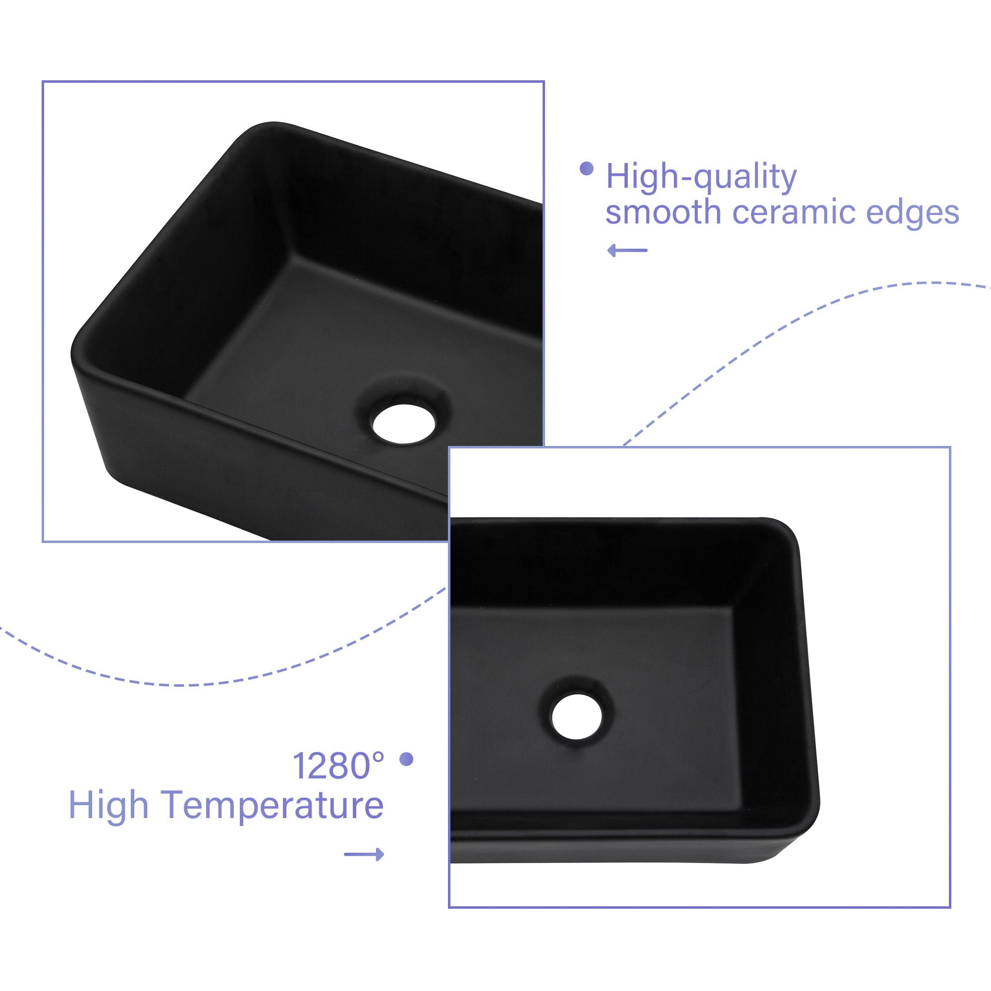 Sleek Ceramic Rectangular Vessel Bathroom Sink