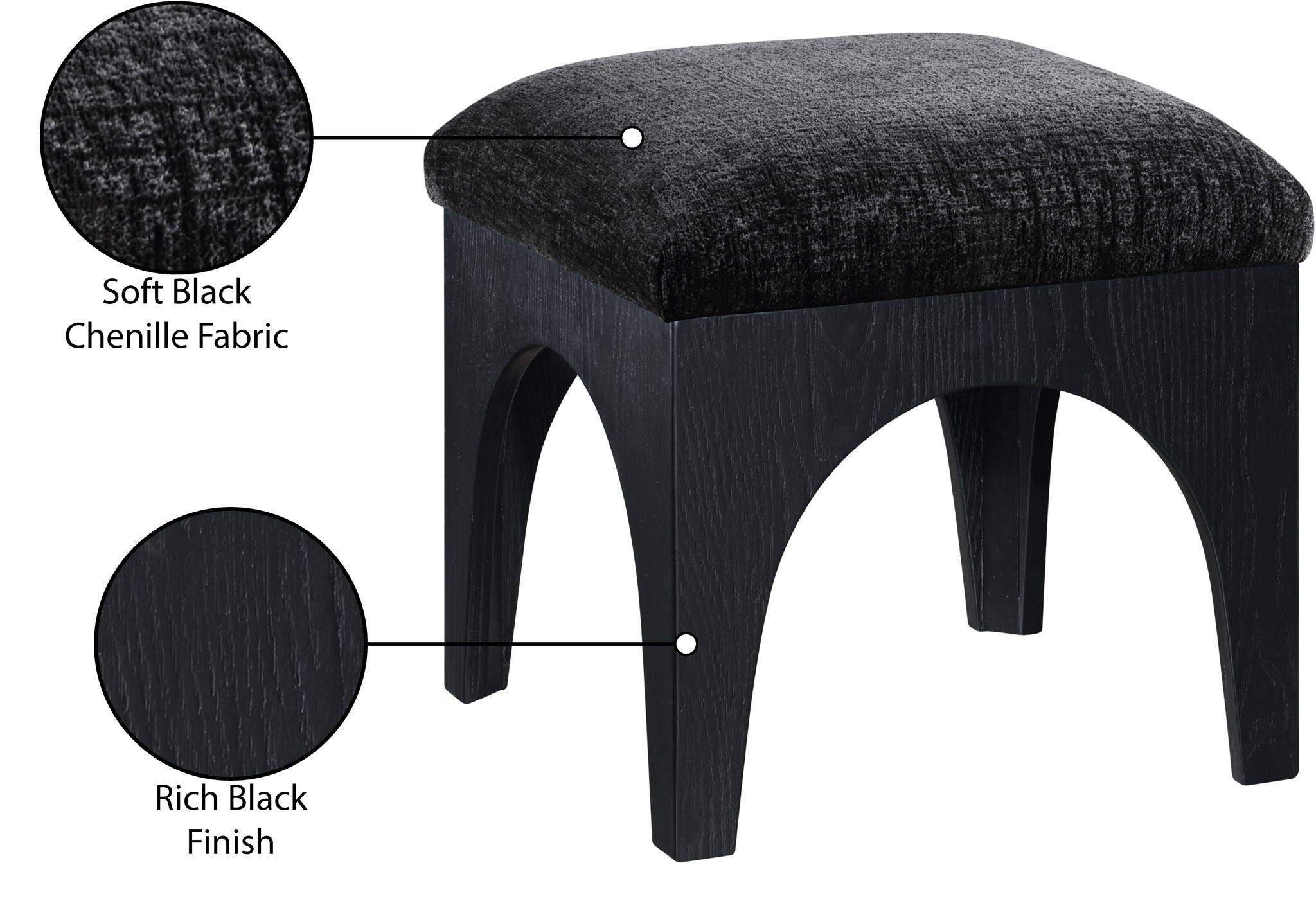Lawson - Chenille Fabric Ottoman - Black Base