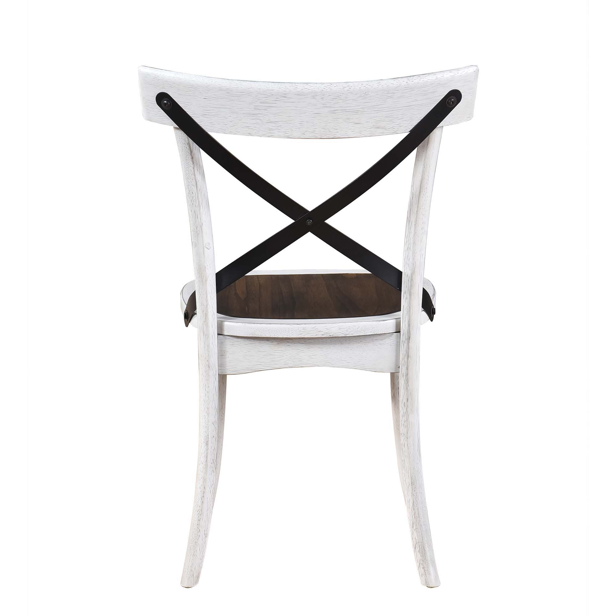 2 Pieces Set Dining Side Chair Rustic Modern Farmhouse Design Retro Design With Metal X Design - Antique Dark Oak / Antique White