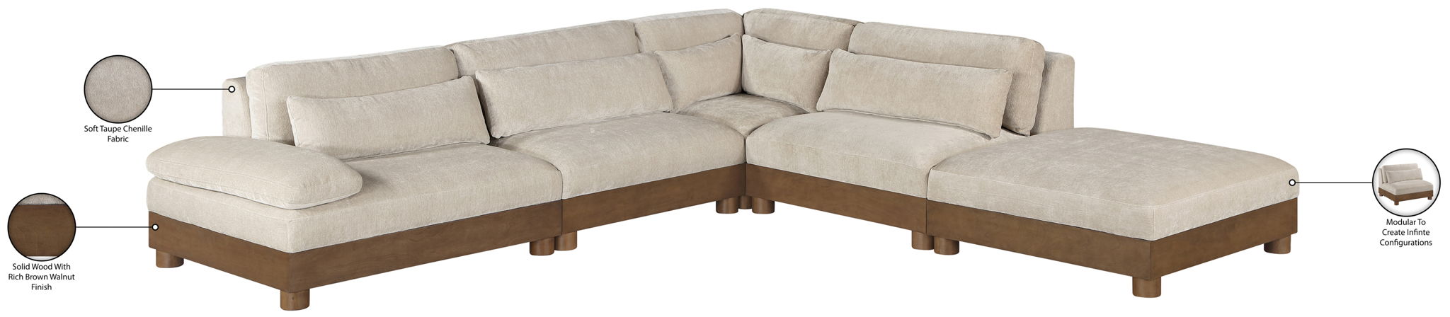 Turin - Chenille Fabric Upholstered Modular Sectional - Taupe