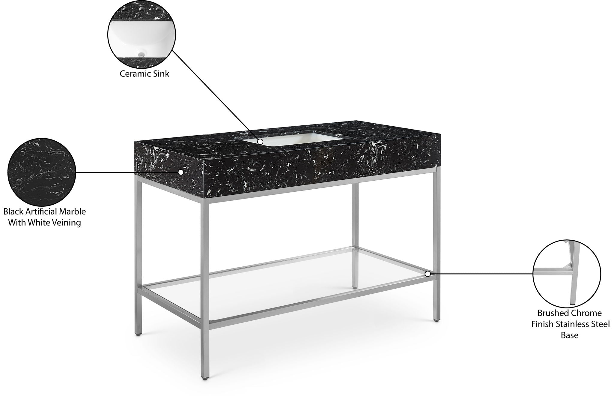 Marmo - Engineered Marble Bathroom Vanity With Chrome Base