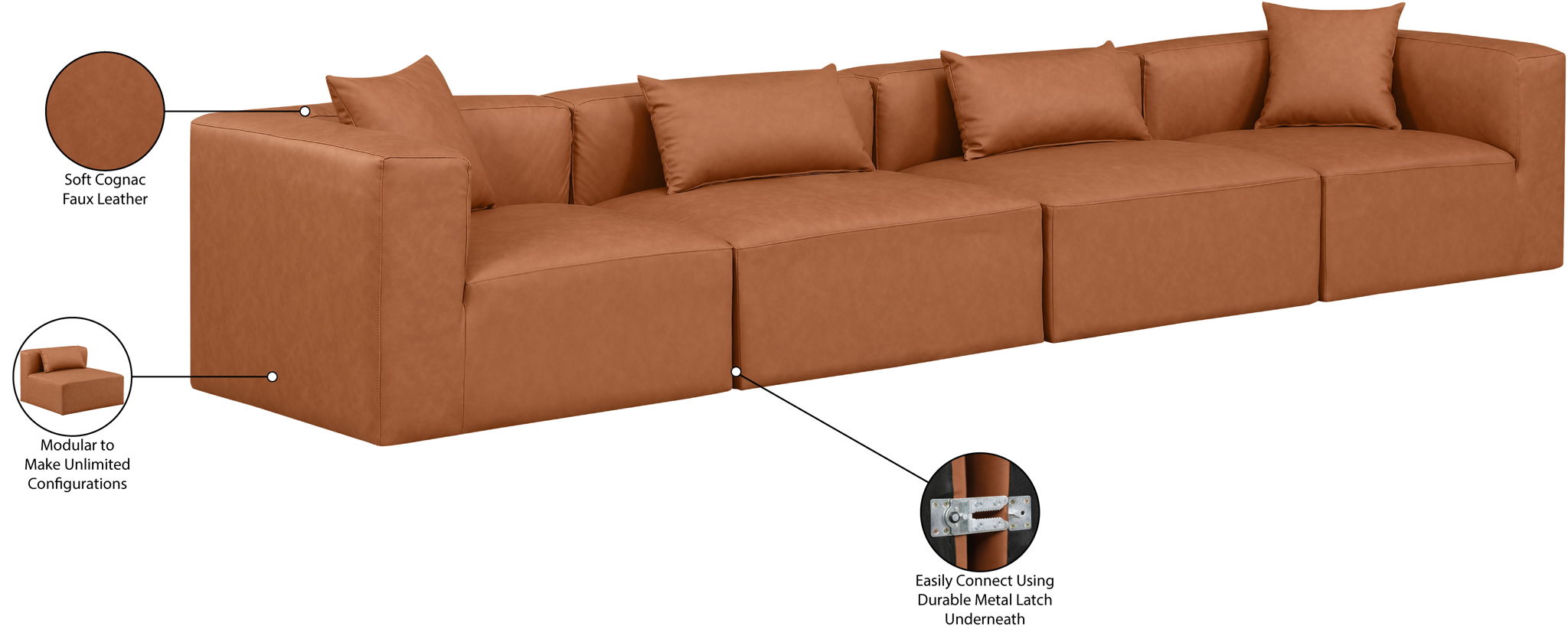 Cube - Modular 4 Piece Sofa - Cognac