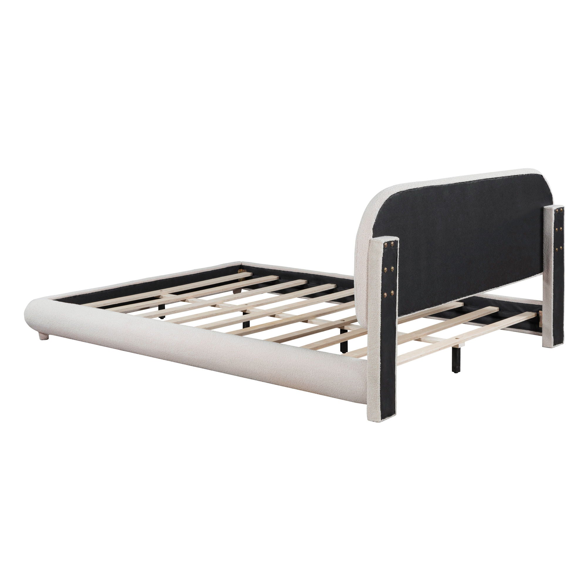 Upholstered Platform Bed With Thick Solid Frame And Stylish Curve-Shaped Design