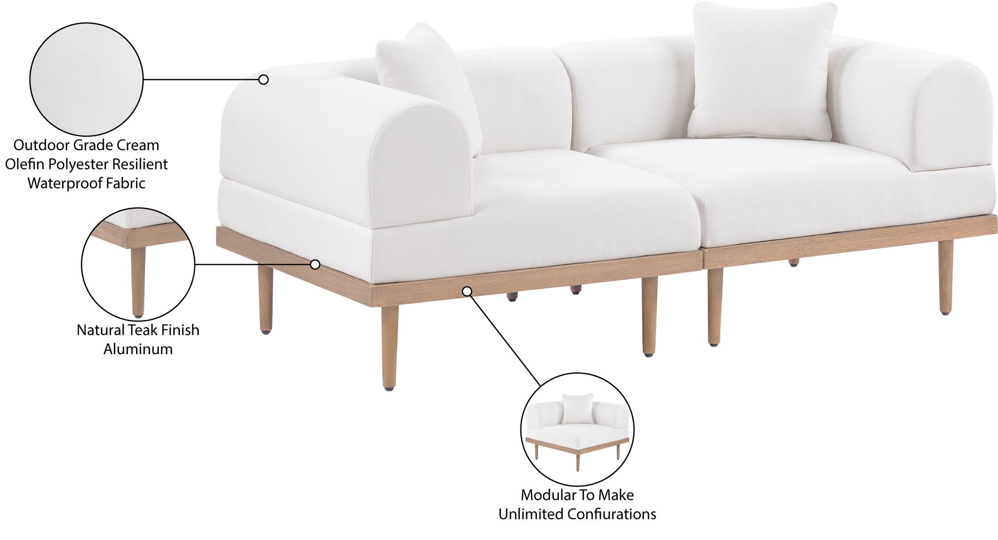 Laguna - 2 Piece Resilient Water Resistant Fabric 71" Upholstered Outdoor Patio Modular Loveseat