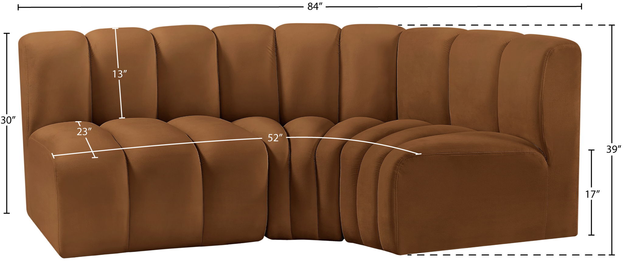 Arc - Velvet 3 Piece Sofa - Saddle