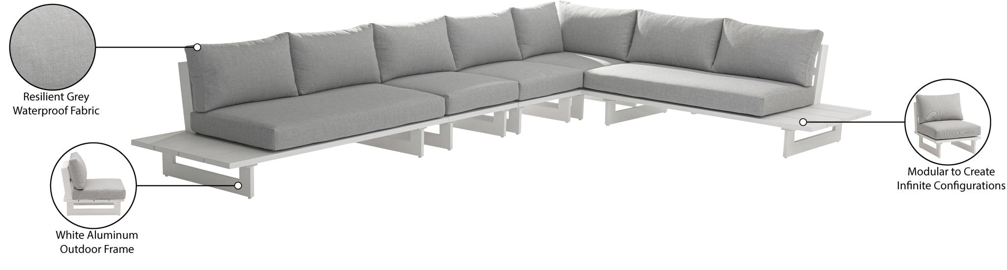 Maldives - 5 Piece Water Resistant Outdoor Patio Modular Sectional With White Base