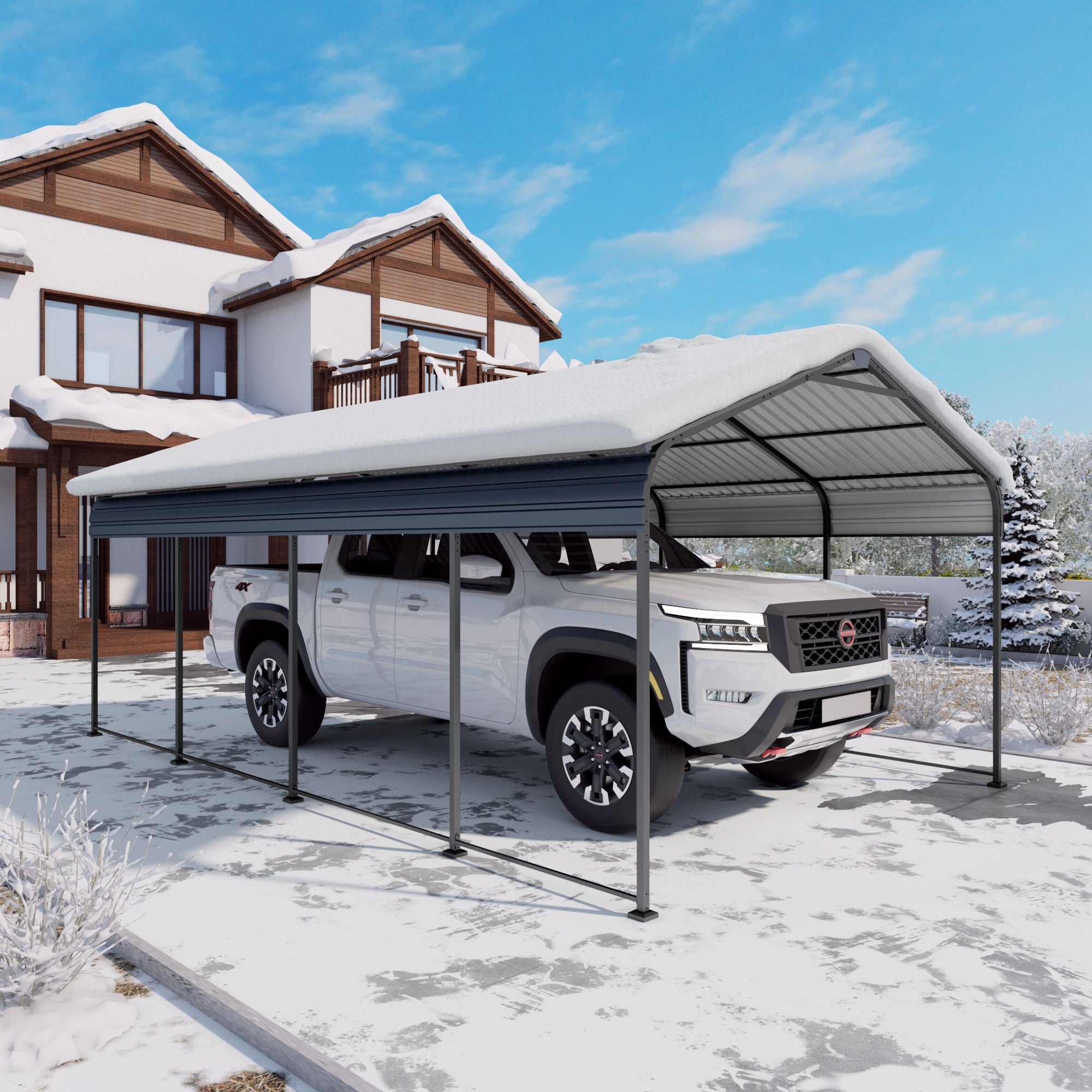 Heavy Duty Carport With Galvanized Roof And Enhanced Base - Anthracite