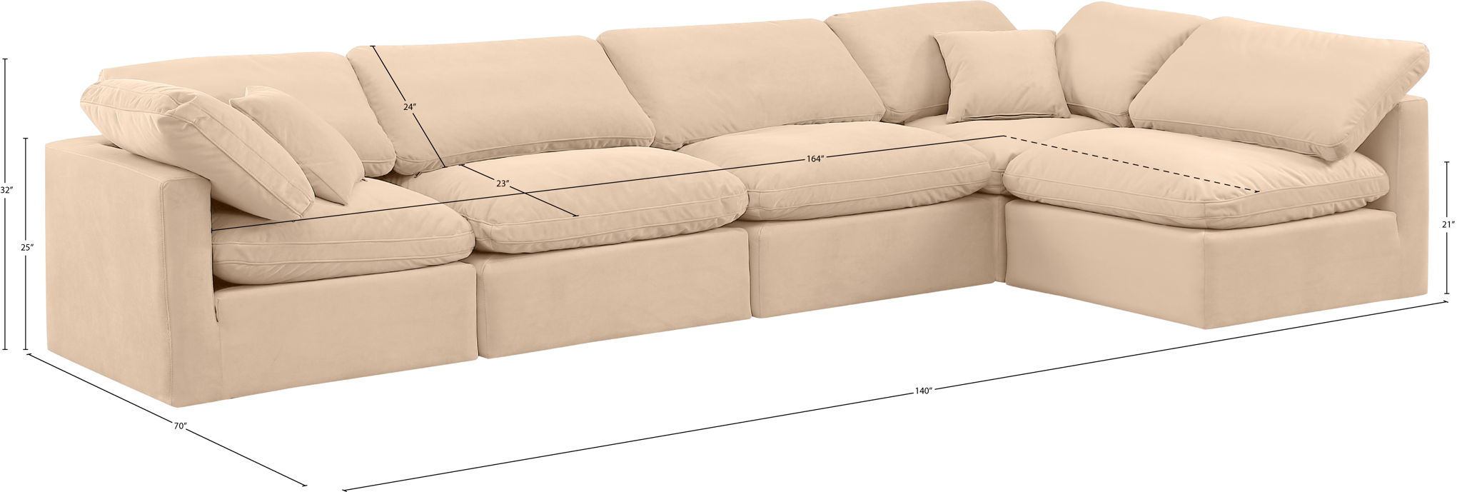Indulge - Velvet 5 Piece Modular Sectional