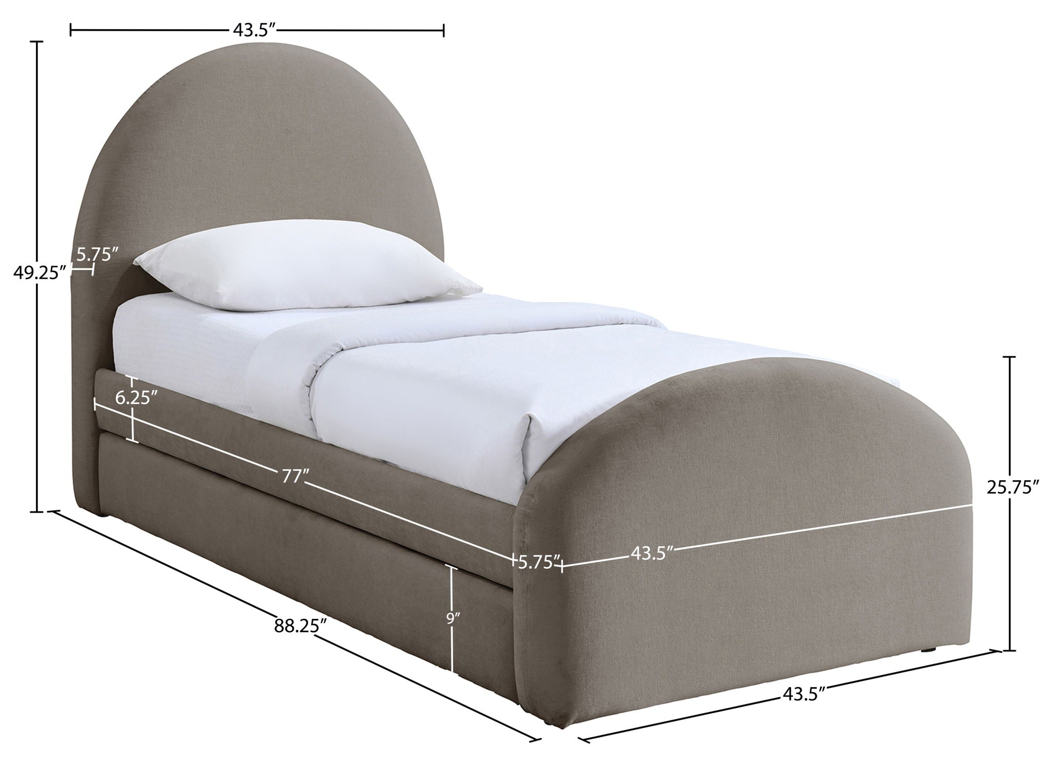 Andaz - Chenille Fabric Upholstered Trundle Bed
