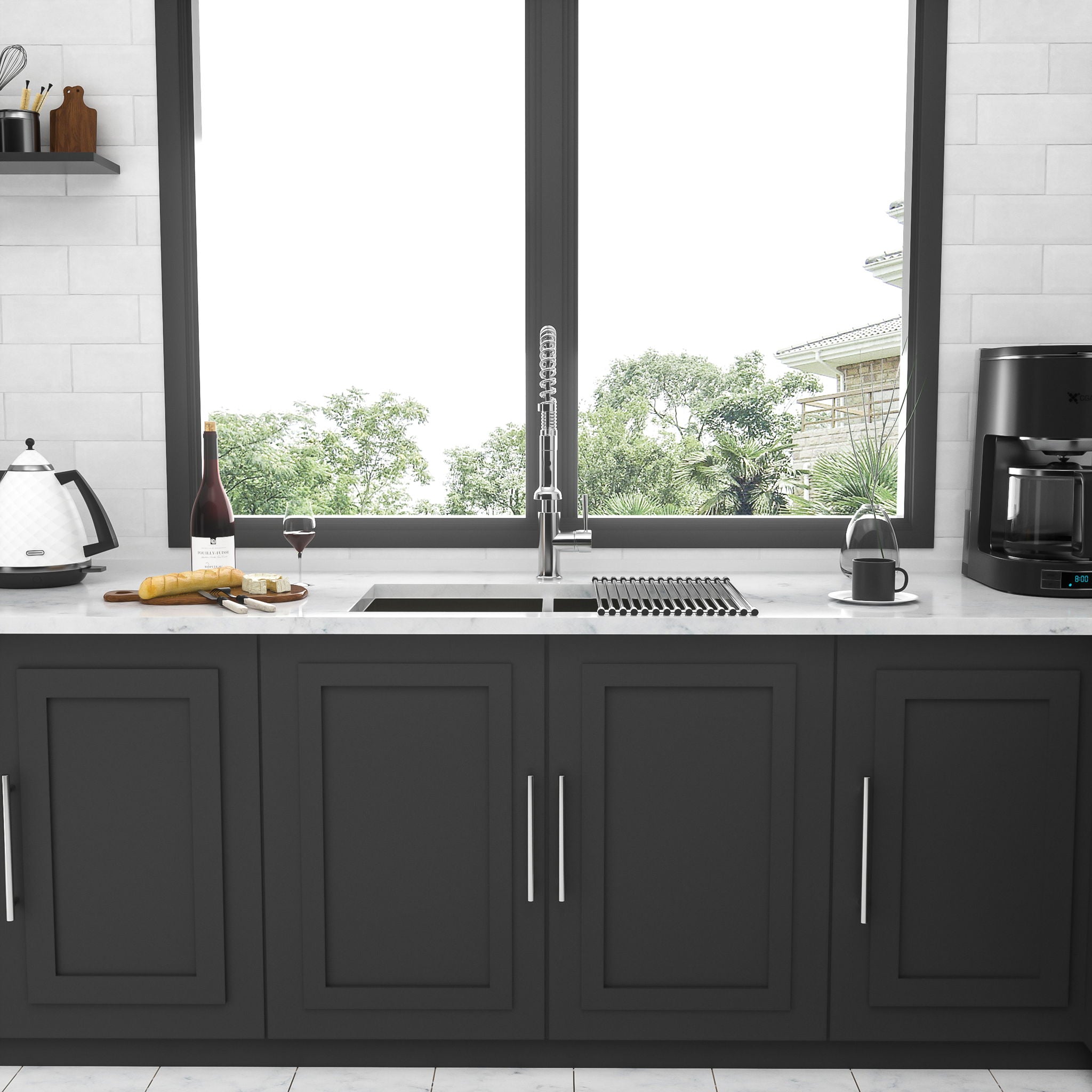 16 Gauge Undermount Double Bowl Kitchen Sink With 9" Deep Bowls - Brushed Nickel