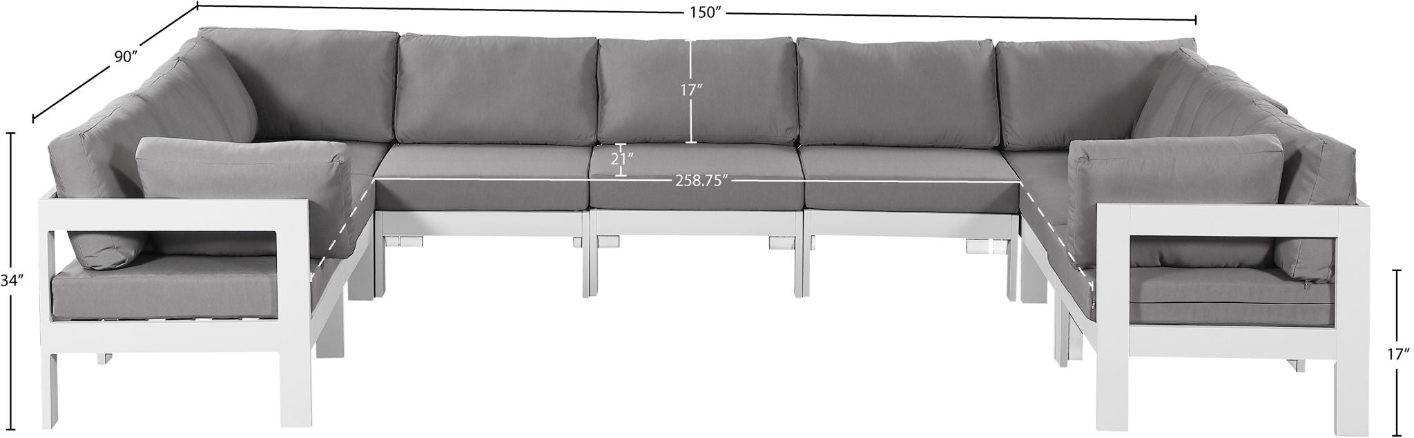 Nizuc - Outdoor Patio 9 Piece Modular Sectional With White Frame